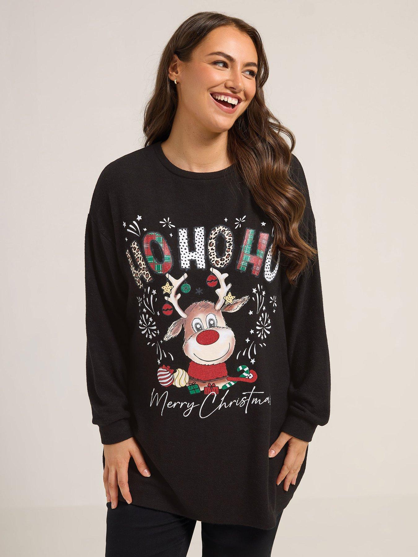 Yours Curve Reindeer Jumper - Black