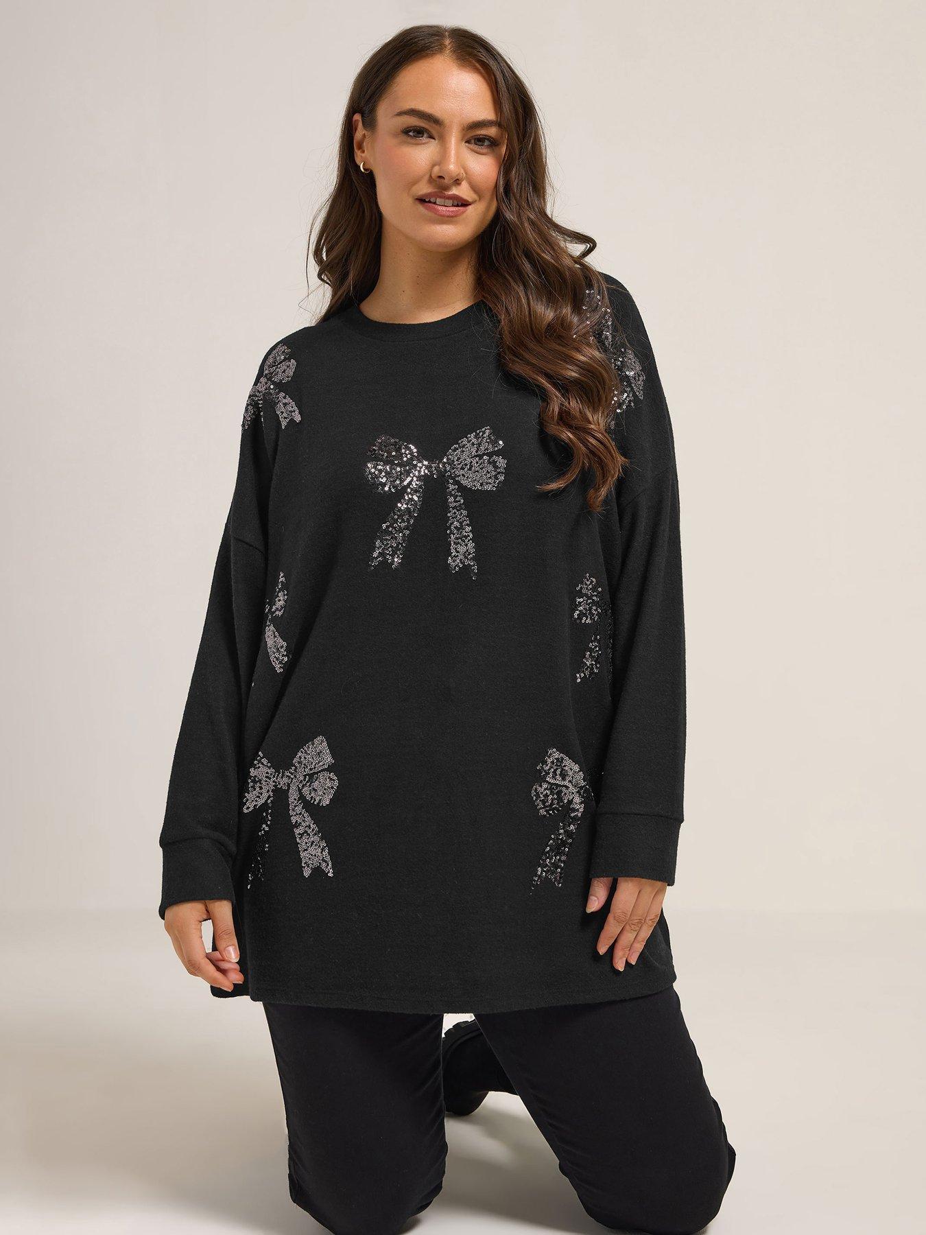 Image 1 of 4 of Yours Curve Bow Sequin Jumper - Black