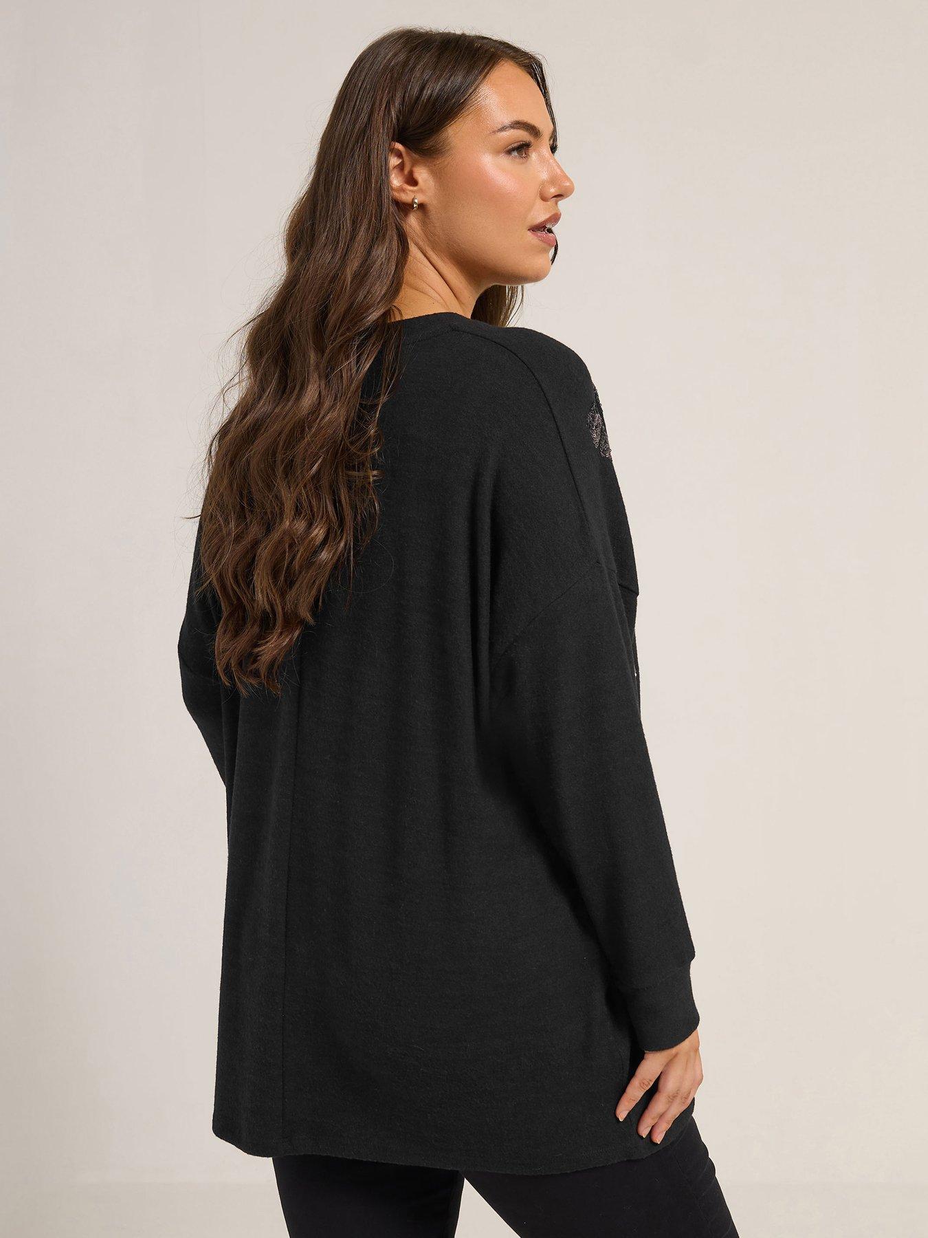 Image 2 of 4 of Yours Curve Bow Sequin Jumper - Black