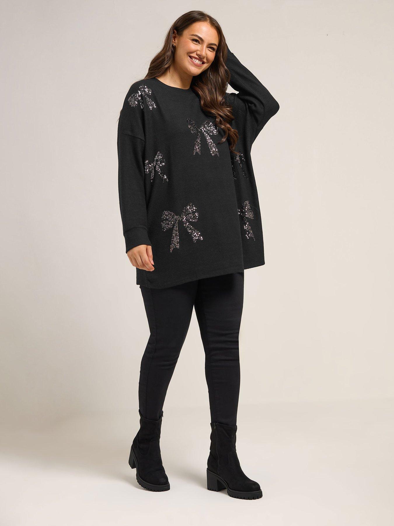 Image 3 of 4 of Yours Curve Bow Sequin Jumper - Black