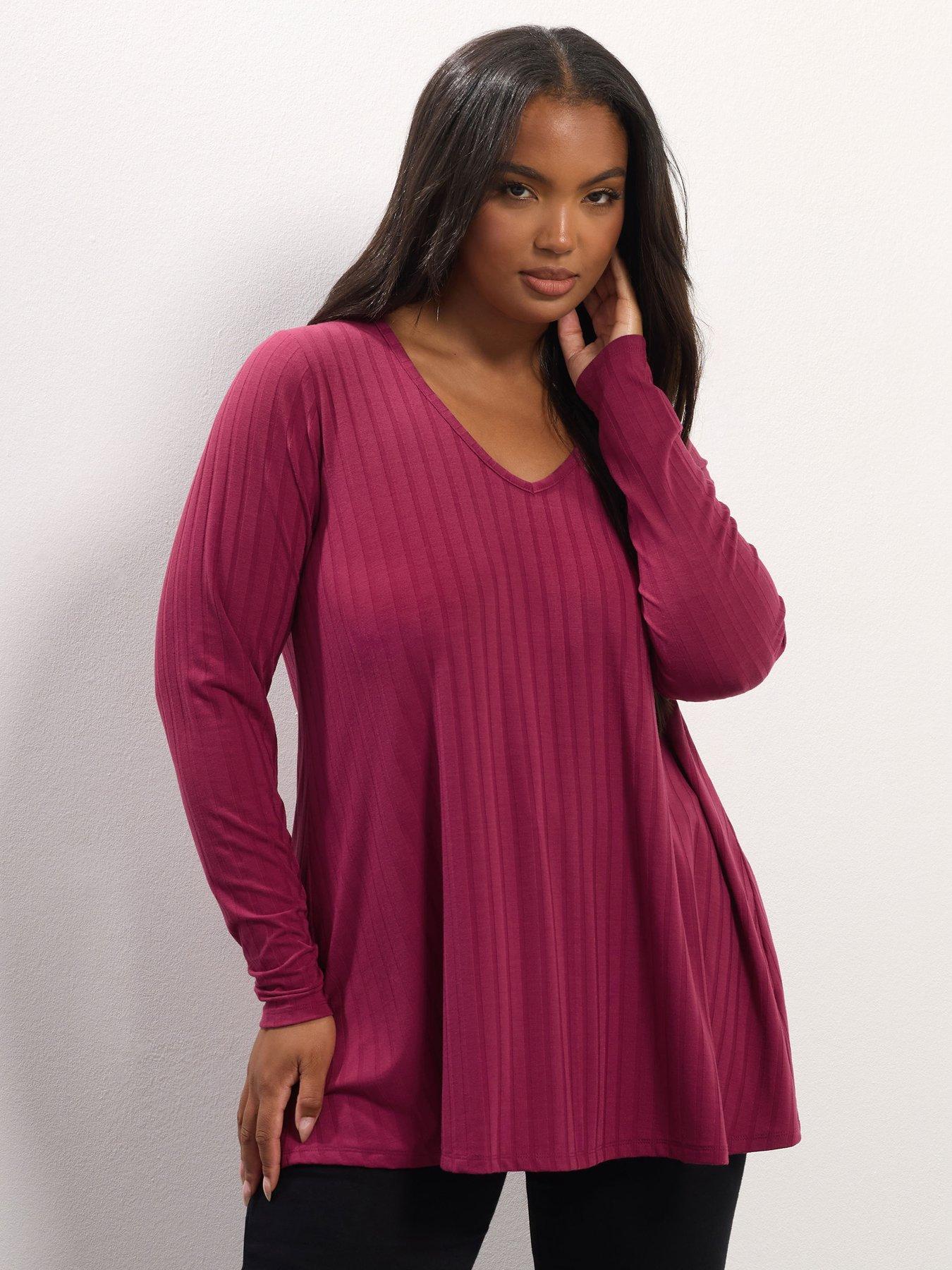 Yours Curve Rib Swing T-Shirt - Pink