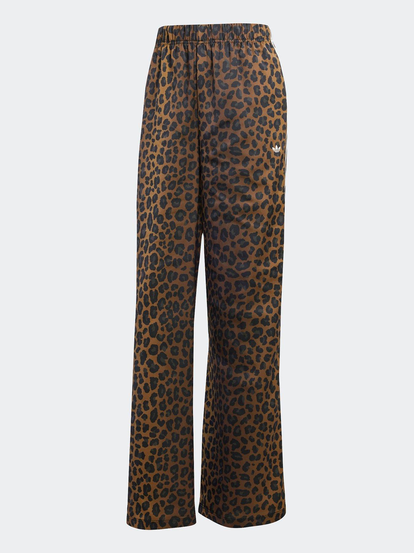 adidas Originals Womens Leopard Print Satin Track Pants - Brown