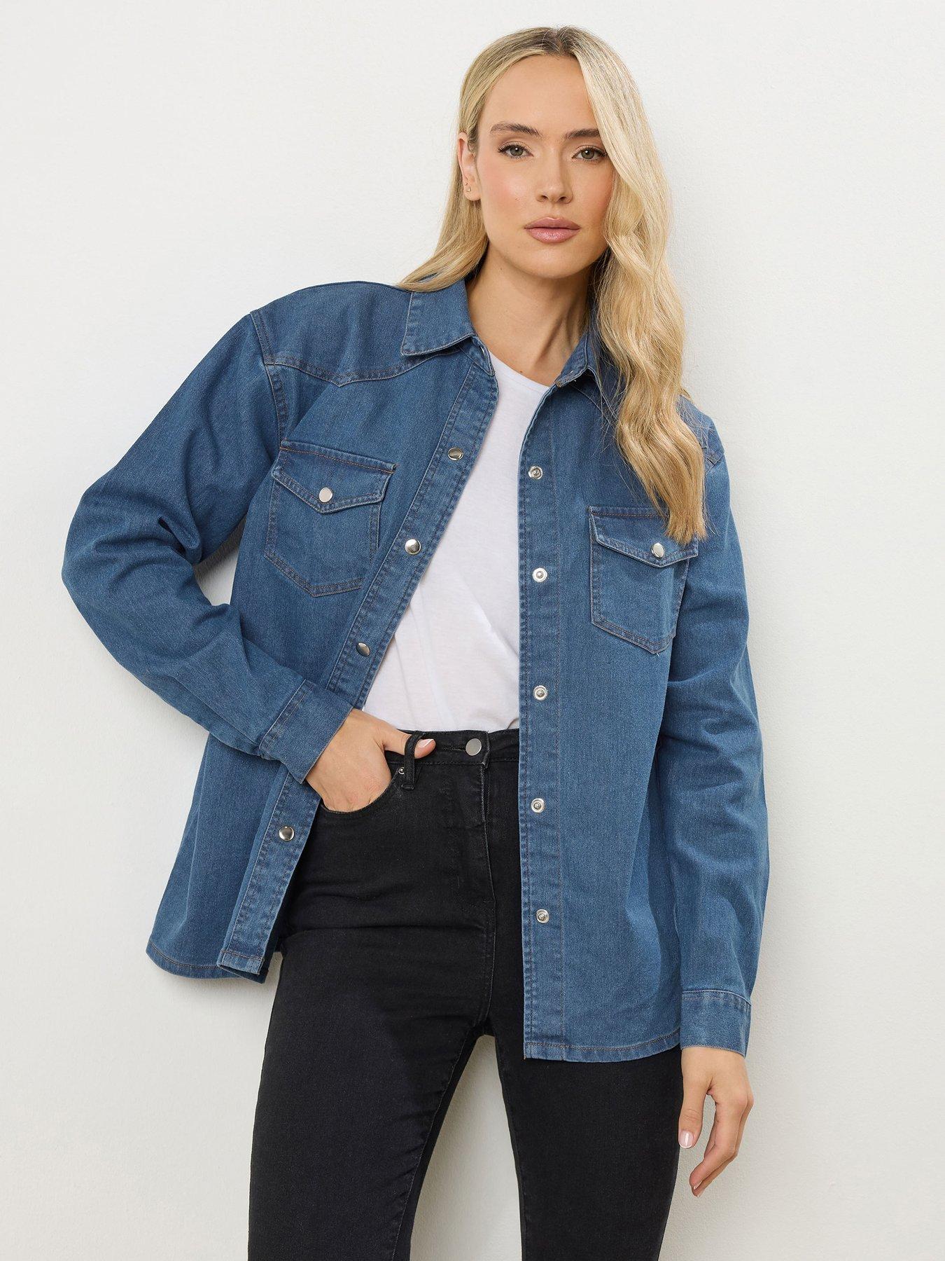  image of long-tall-sally-mid-wash-denim-shirt-blue