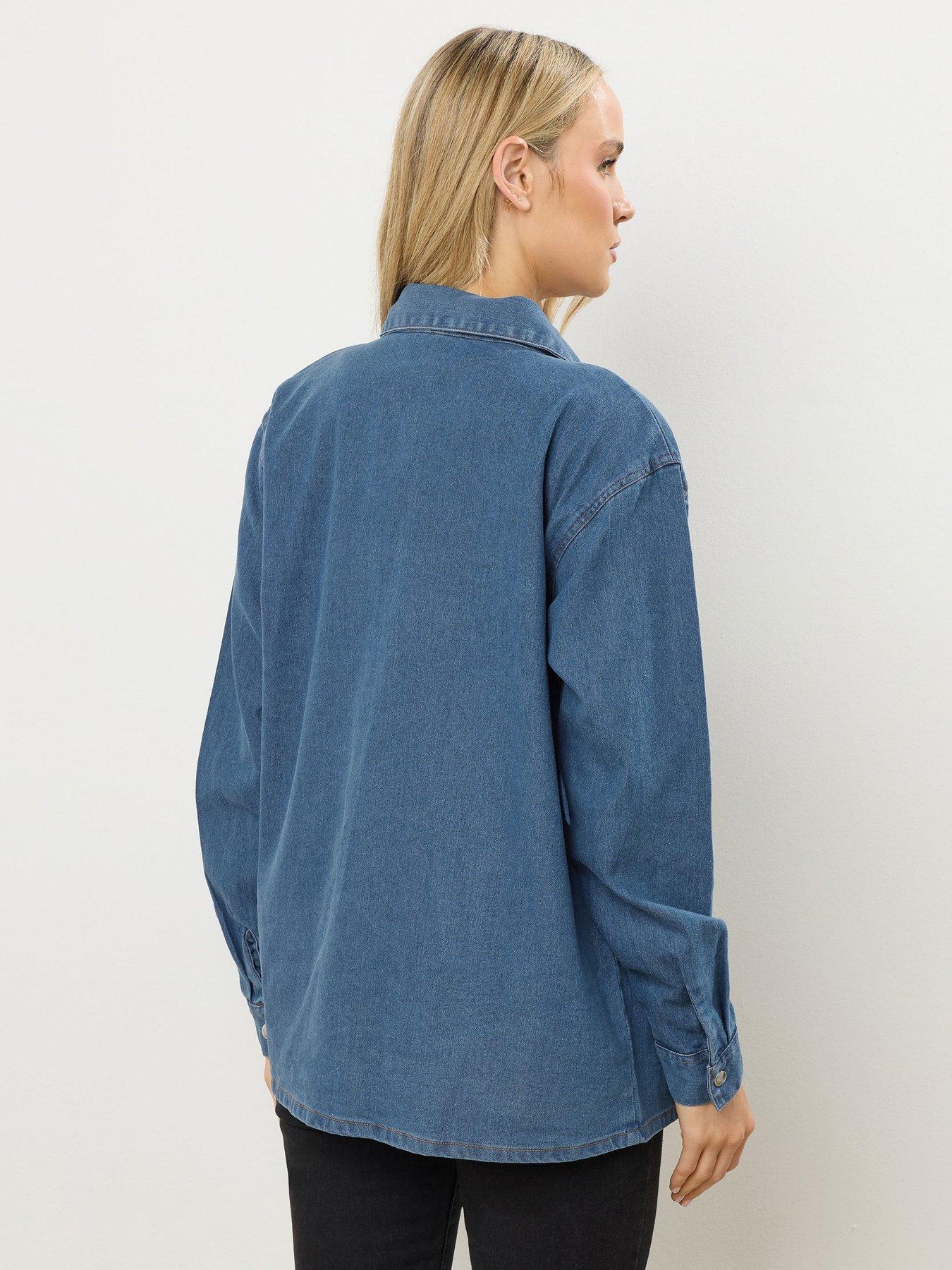  image of long-tall-sally-mid-wash-denim-shirt-blue