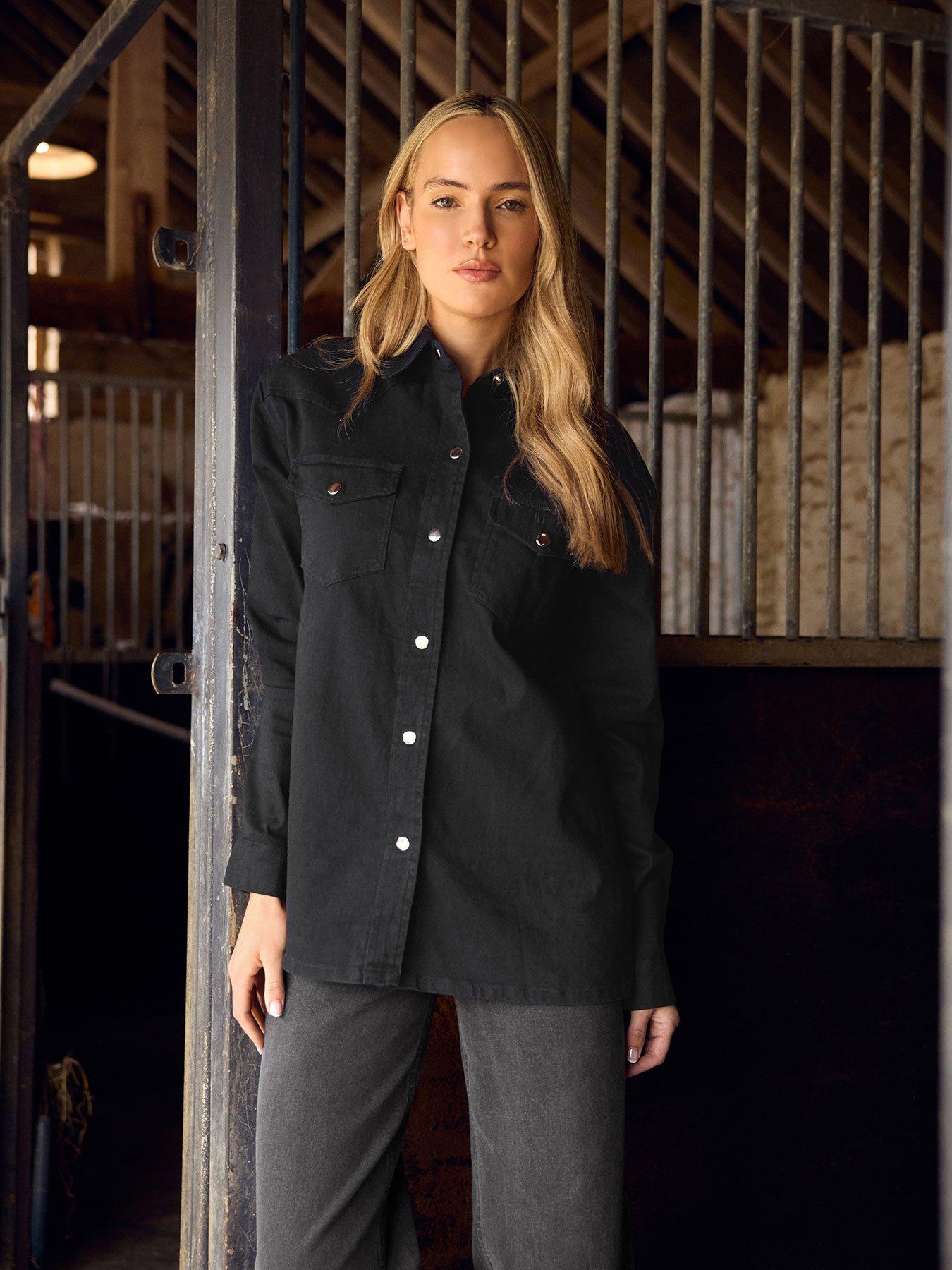 Image 1 of 4 of Long Tall Sally Mid Wash Denim Shirt - Black