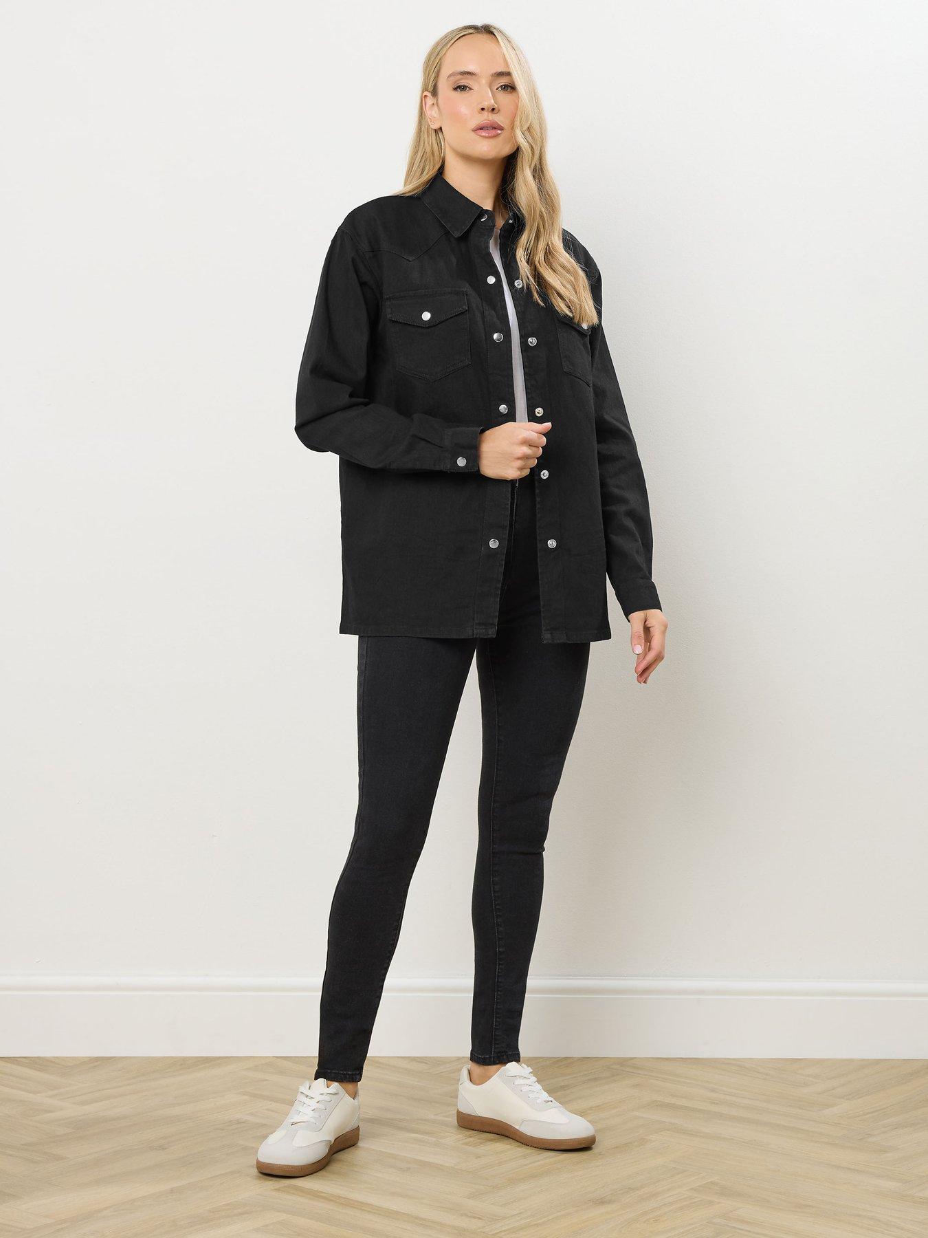 Image 3 of 4 of Long Tall Sally Mid Wash Denim Shirt - Black