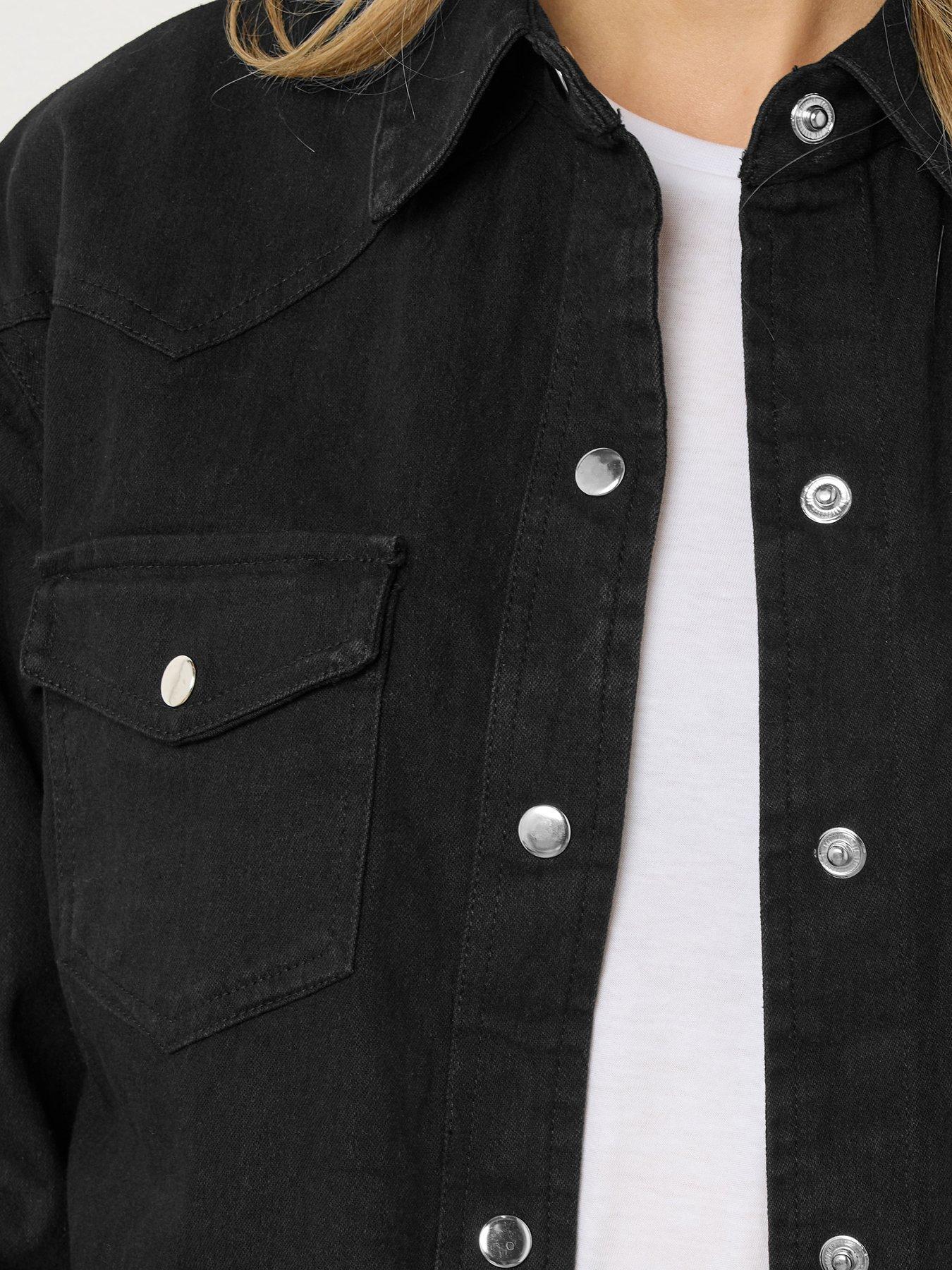 Image 4 of 4 of Long Tall Sally Mid Wash Denim Shirt - Black