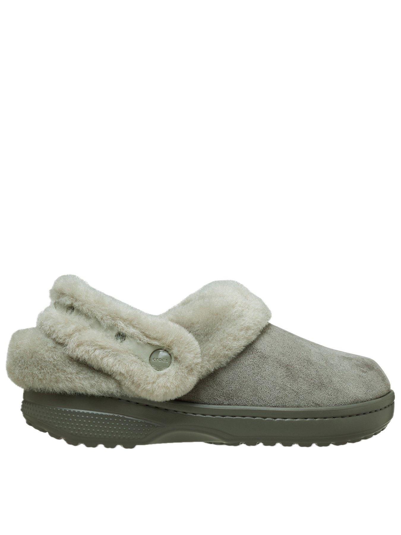front image of crocs-mens-classic-unfurgettable-sueded-clog-sandal-grey