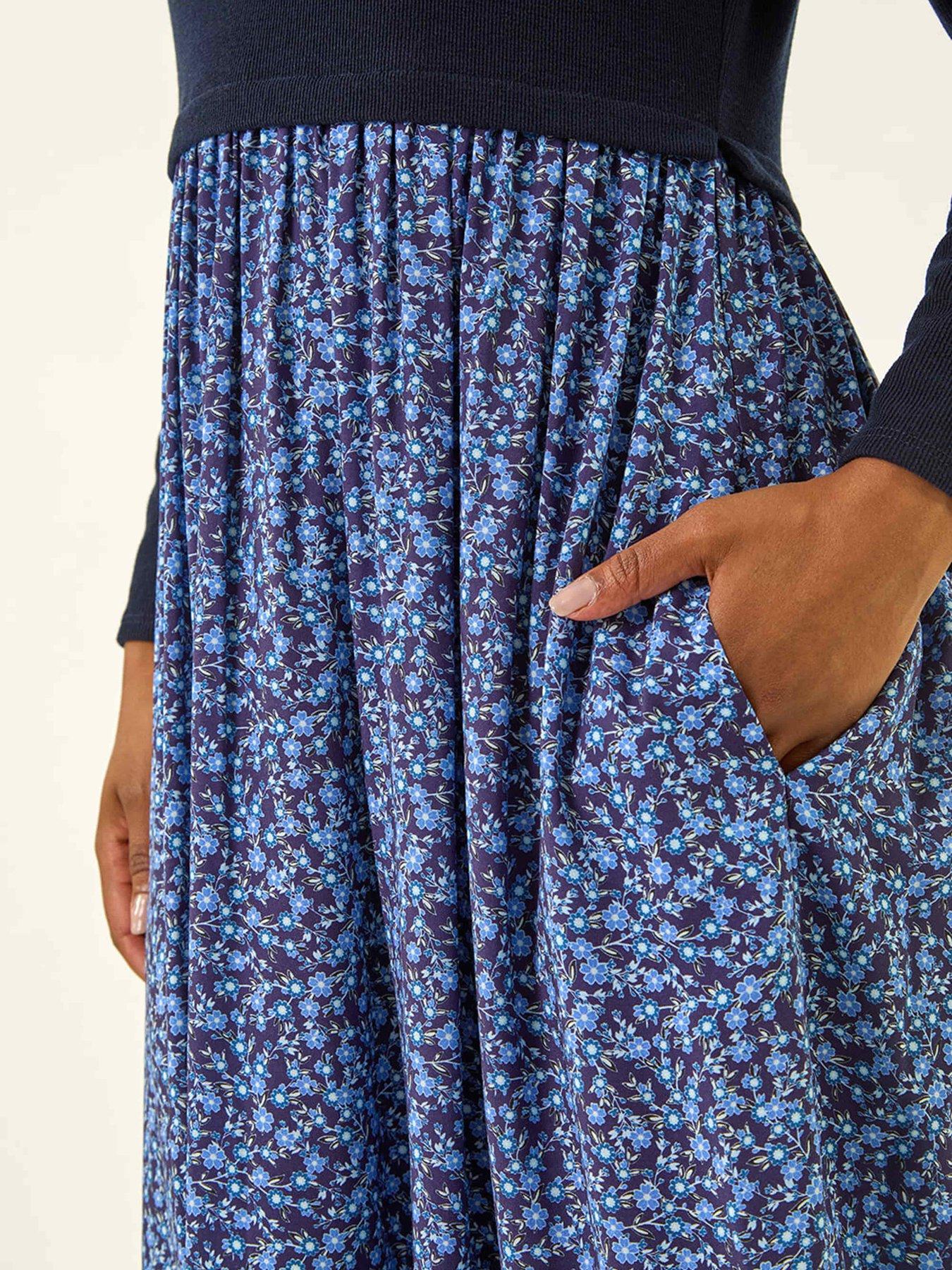 Image 5 of 5 of Roman Petite Contrast Tiered Midi Dress - Navy