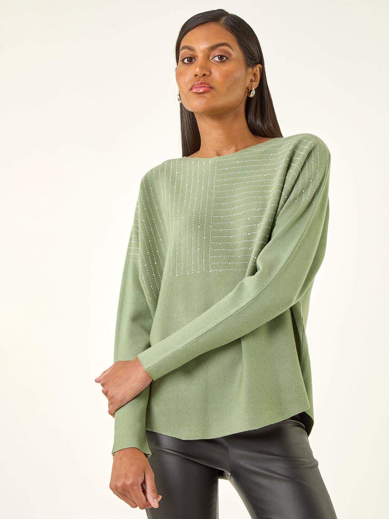  image of roman-embellished-stripe-knit-jumper-green