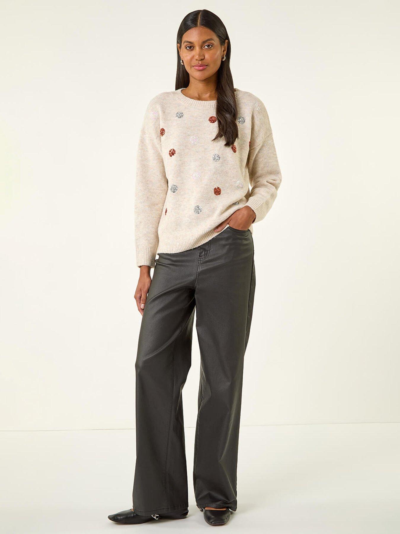  image of roman-sequin-poka-dot-knit-jumper-white