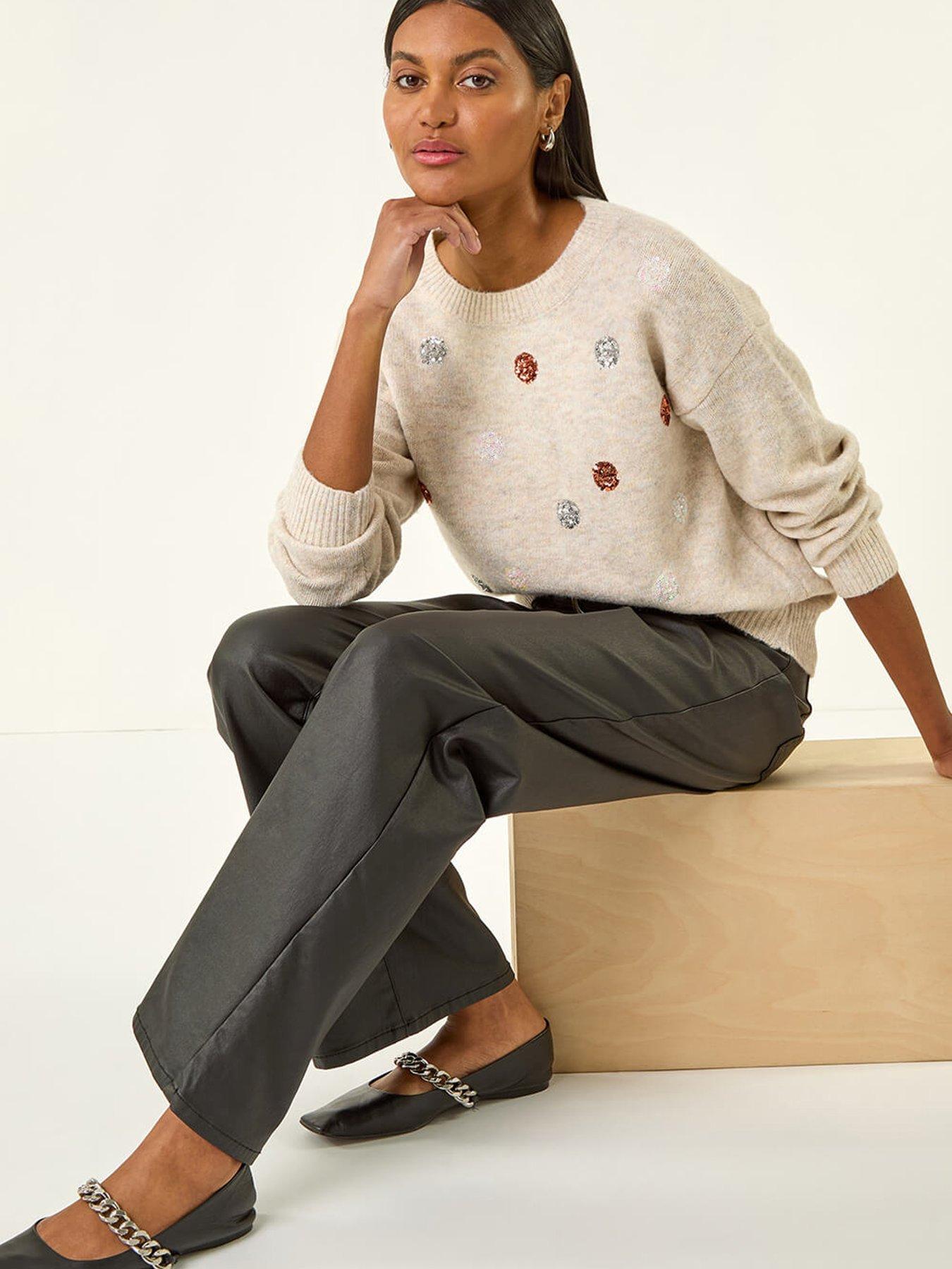  image of roman-sequin-poka-dot-knit-jumper-white