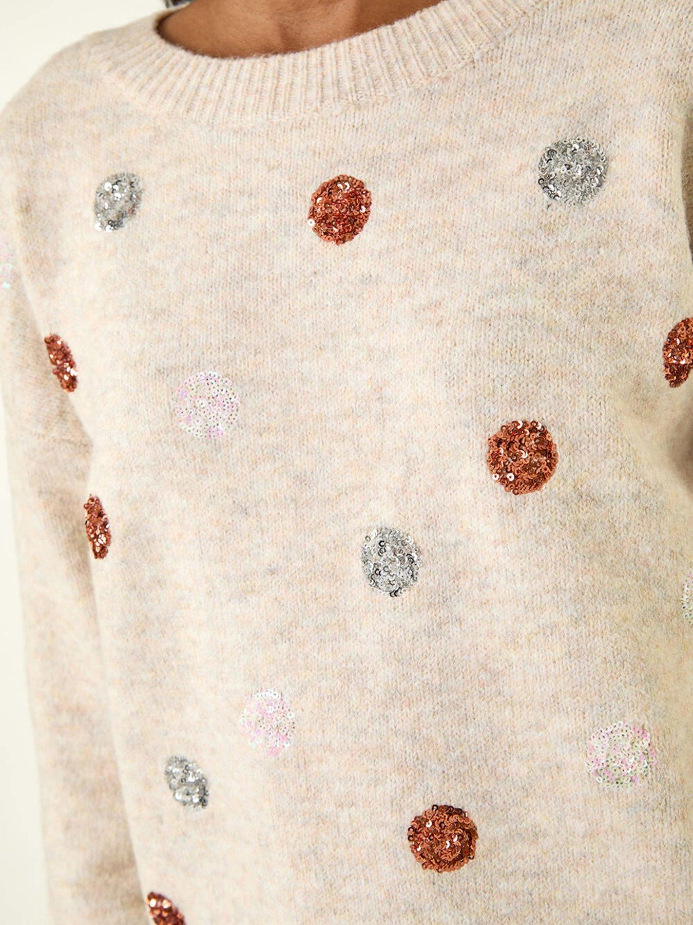  image of roman-sequin-poka-dot-knit-jumper-white