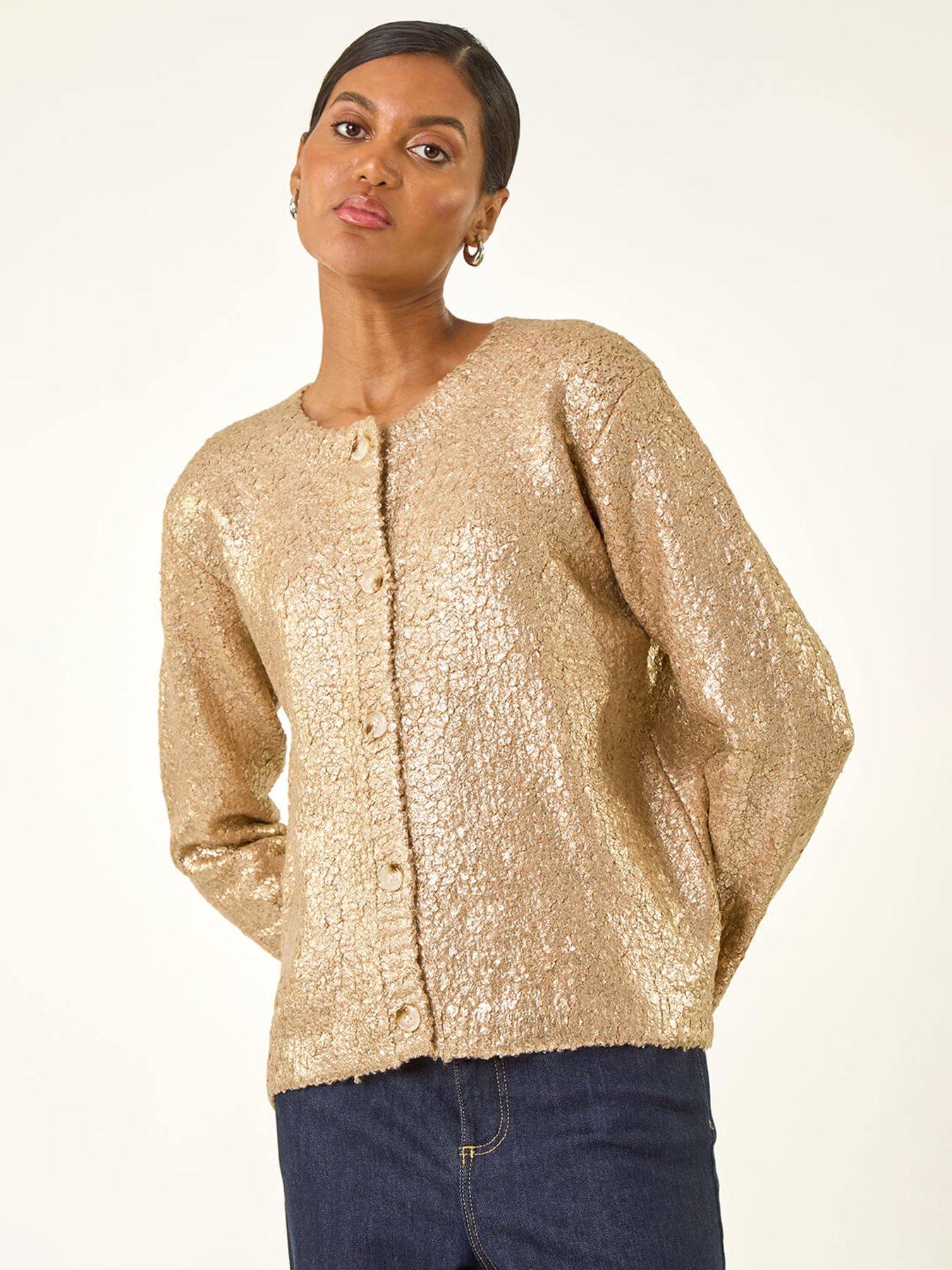 undefined Metallic Knit Cardigan - Gold