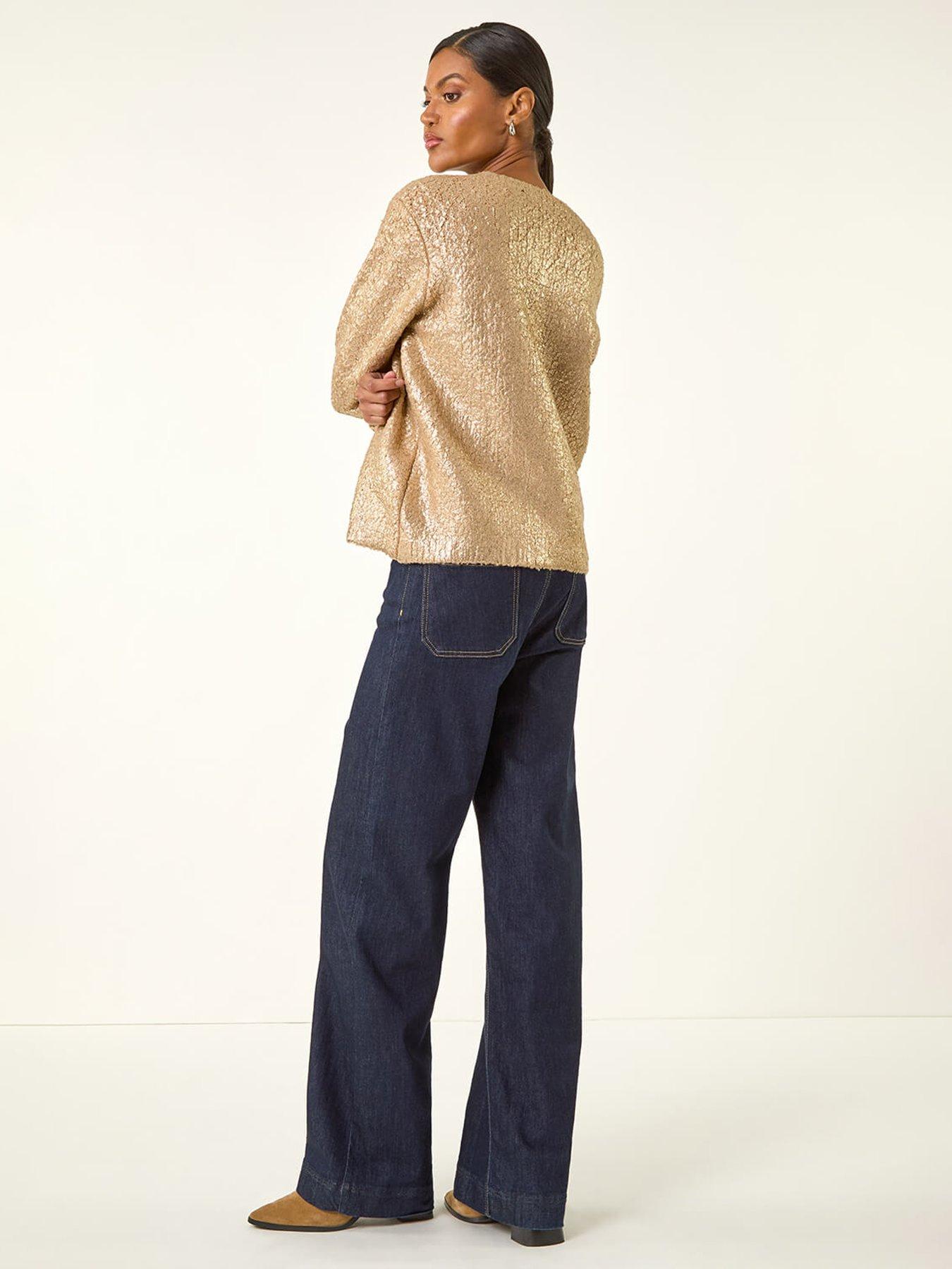 Image 2 of 5 of Roman Metallic Knit Cardigan - Gold