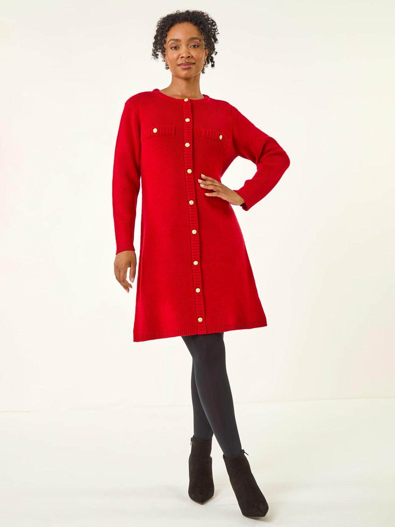 undefined Petite Button Detail Knit Dress - Red