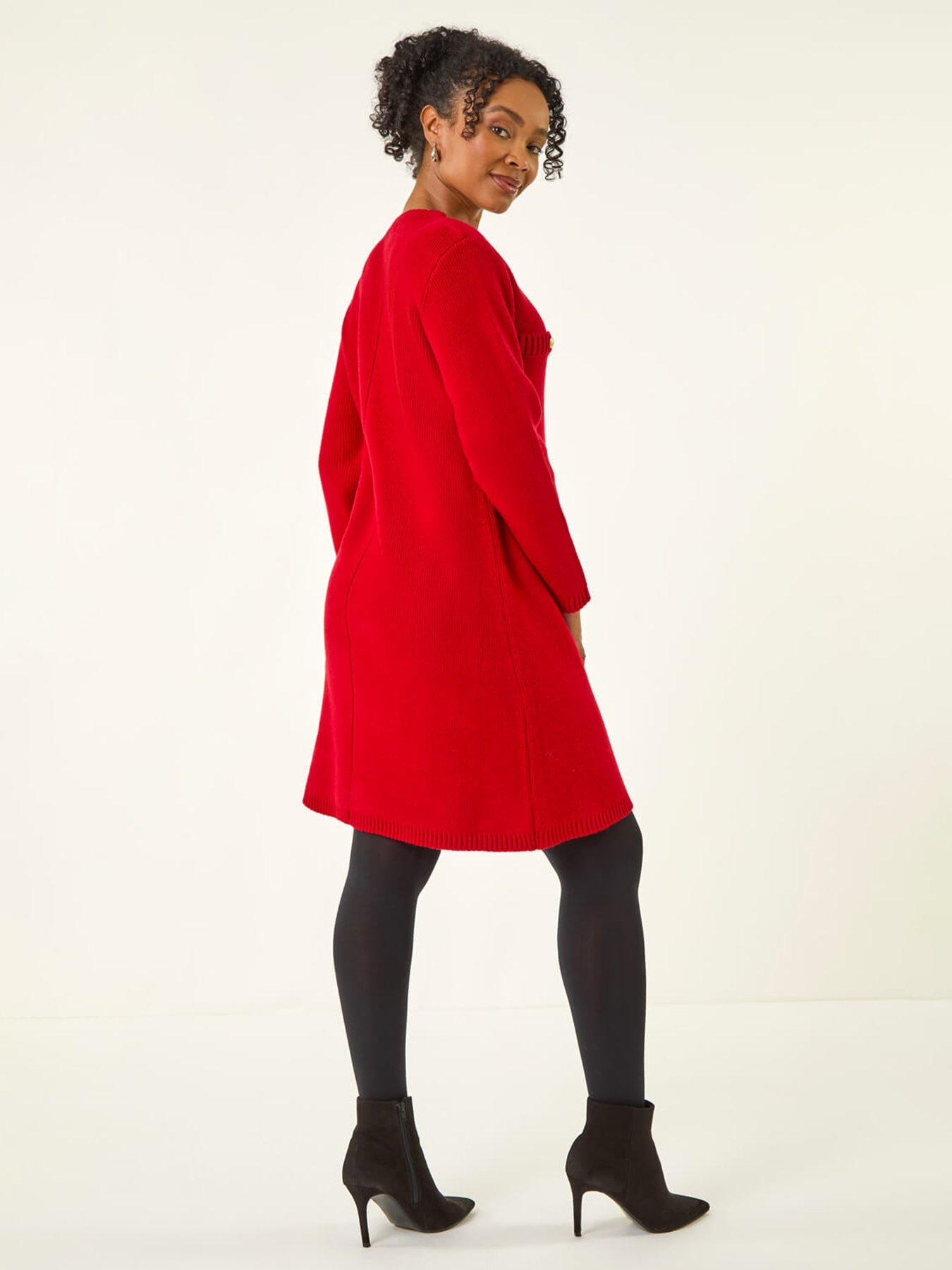 Image 2 of 5 of Roman Petite Button Detail Knit Dress - Red