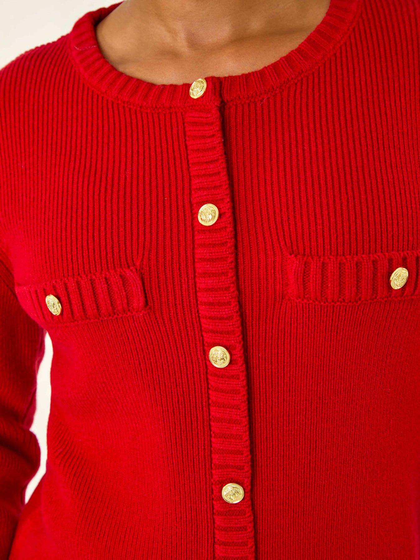 Image 5 of 5 of Roman Petite Button Detail Knit Dress - Red