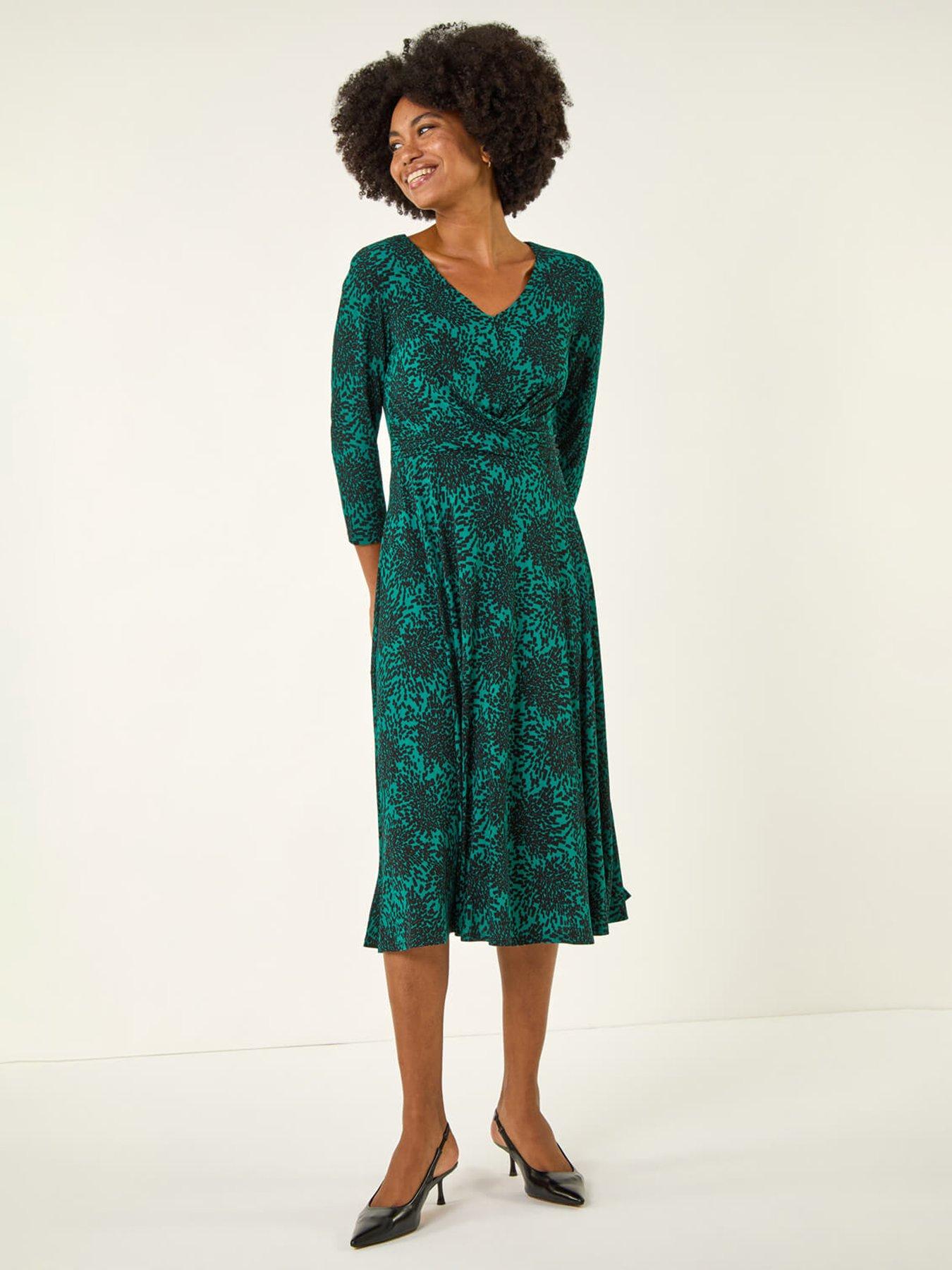 undefined Speckled Print Wrap Bodice Midi Dress - Blue