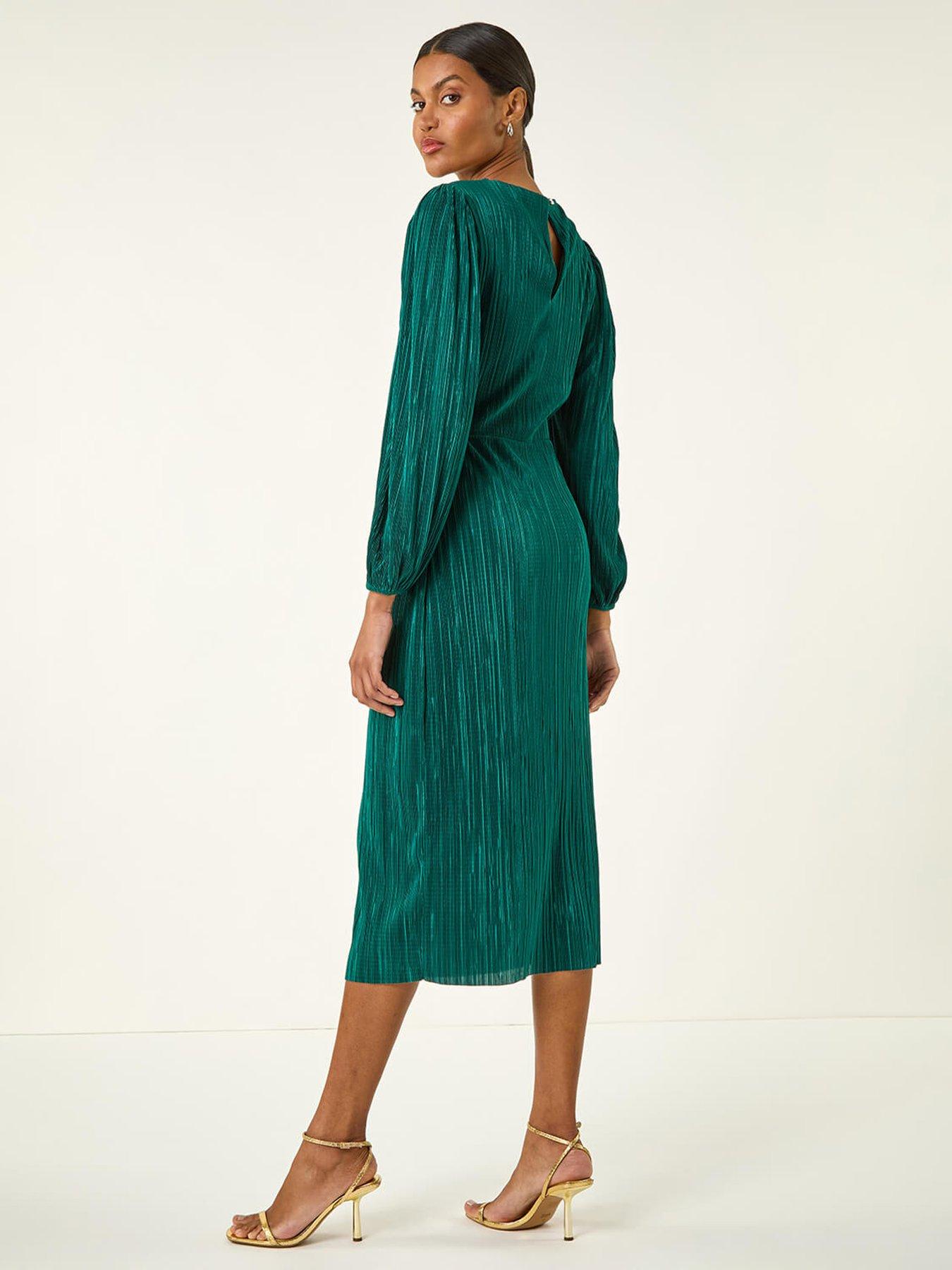  image of roman-plisse-twist-front-midi-dress-green