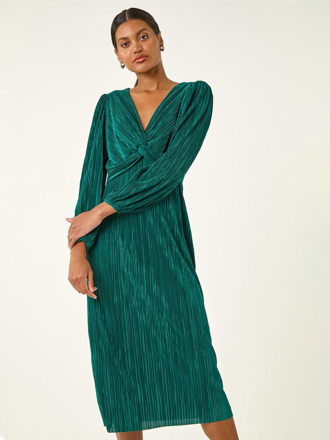  image of roman-plisse-twist-front-midi-dress-green