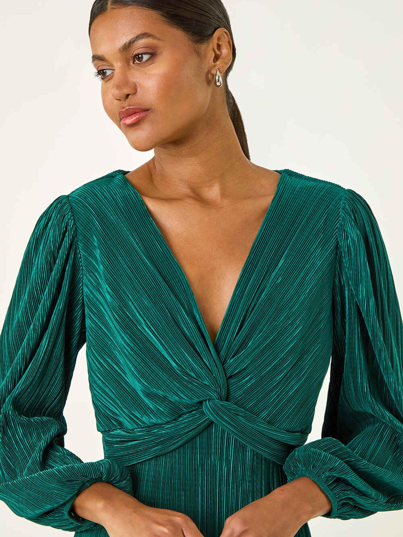  image of roman-plisse-twist-front-midi-dress-green