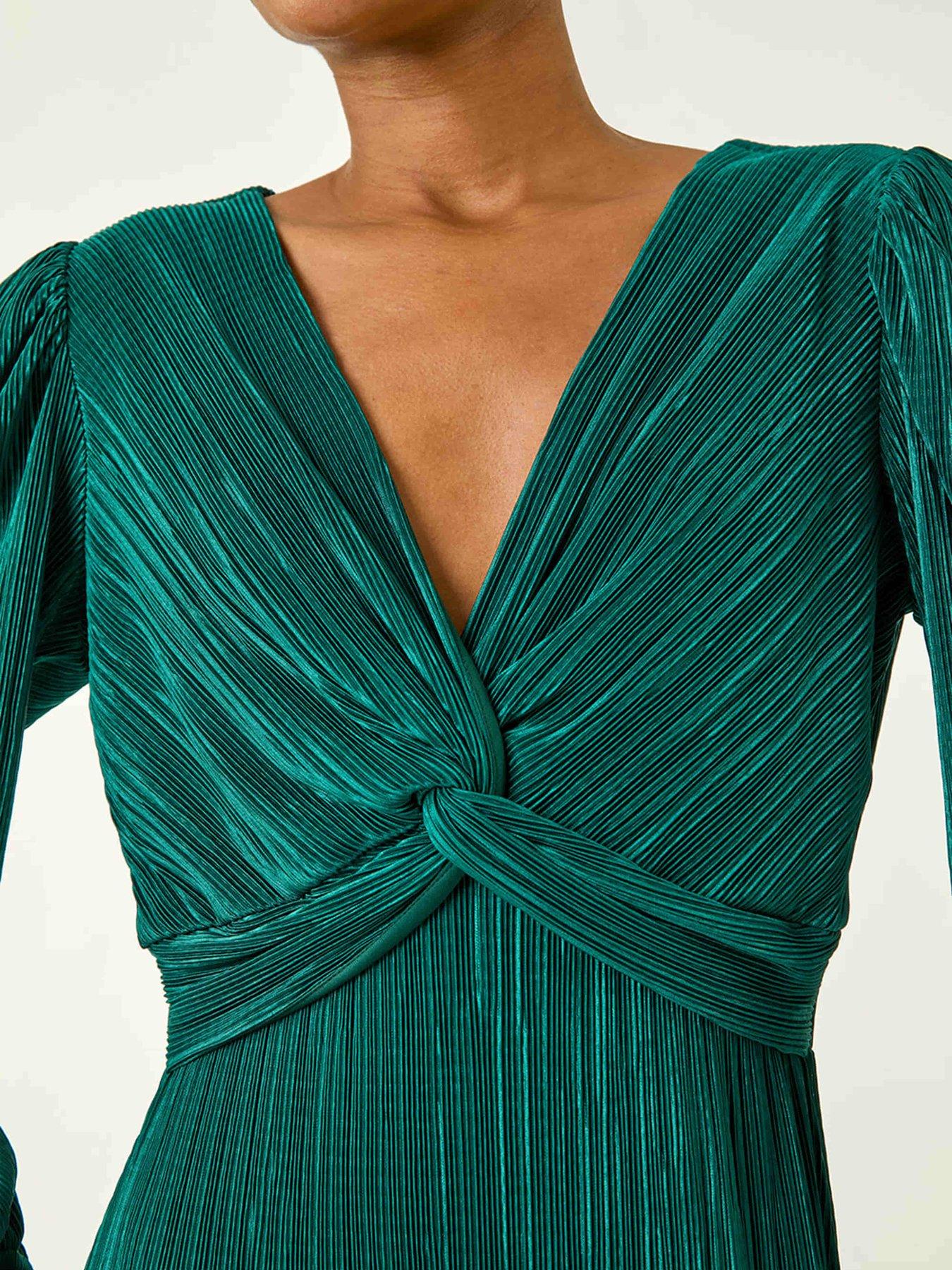  image of roman-plisse-twist-front-midi-dress-green