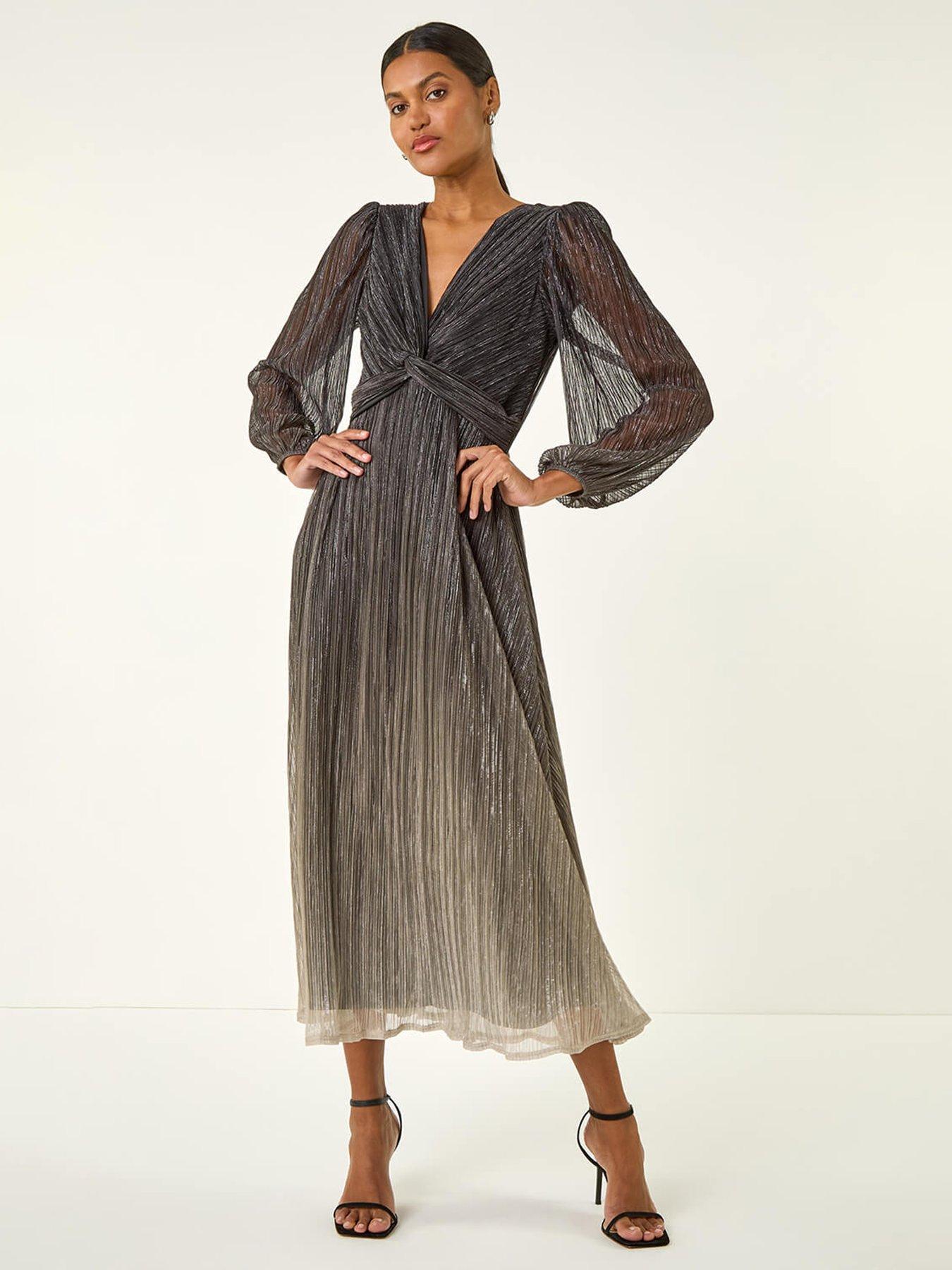 undefined Ombre Plisse Twist Front Midi Dress - Brown