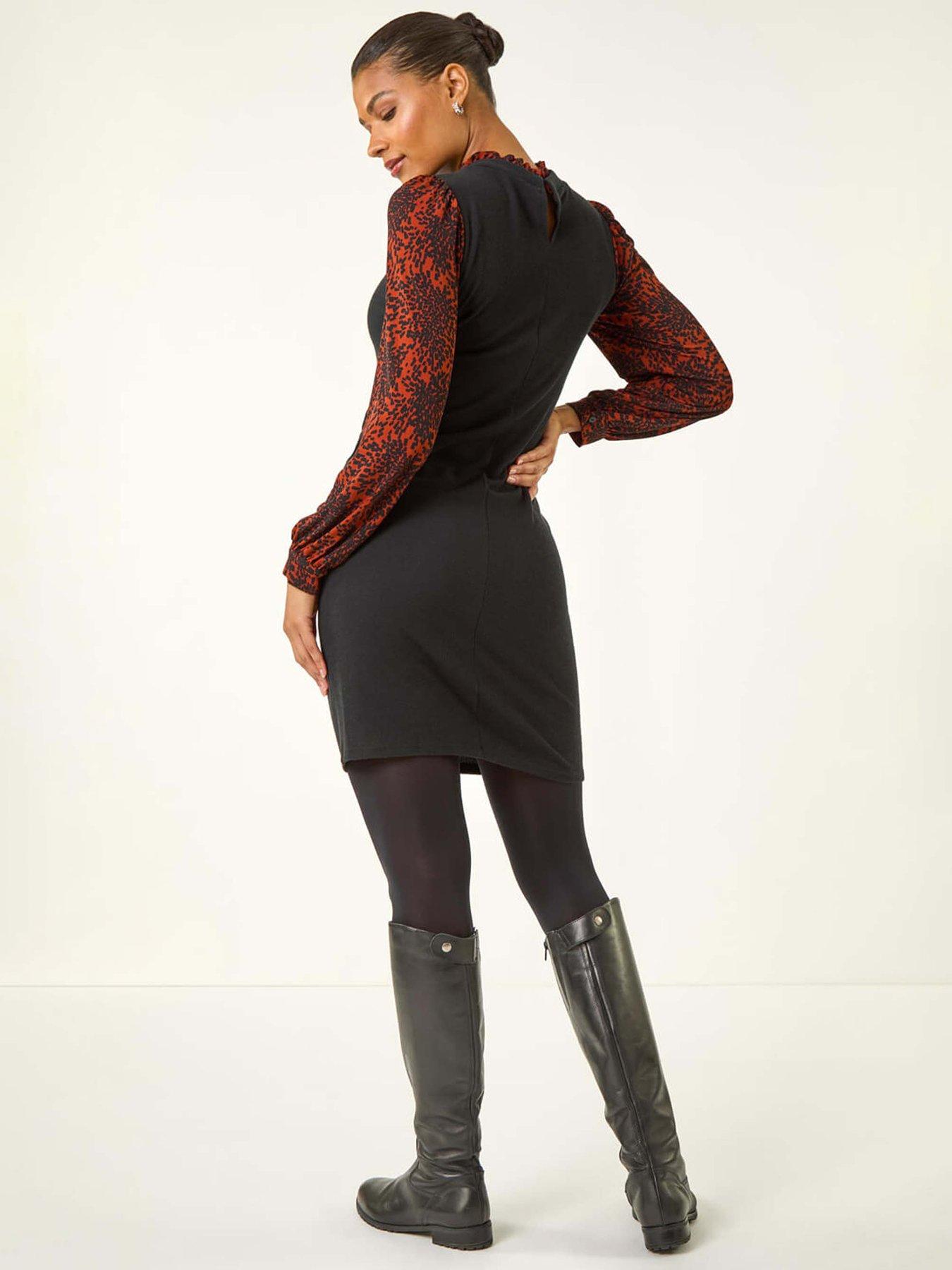 Image 2 of 5 of Roman Contrast Print Knitted Dress - Rust