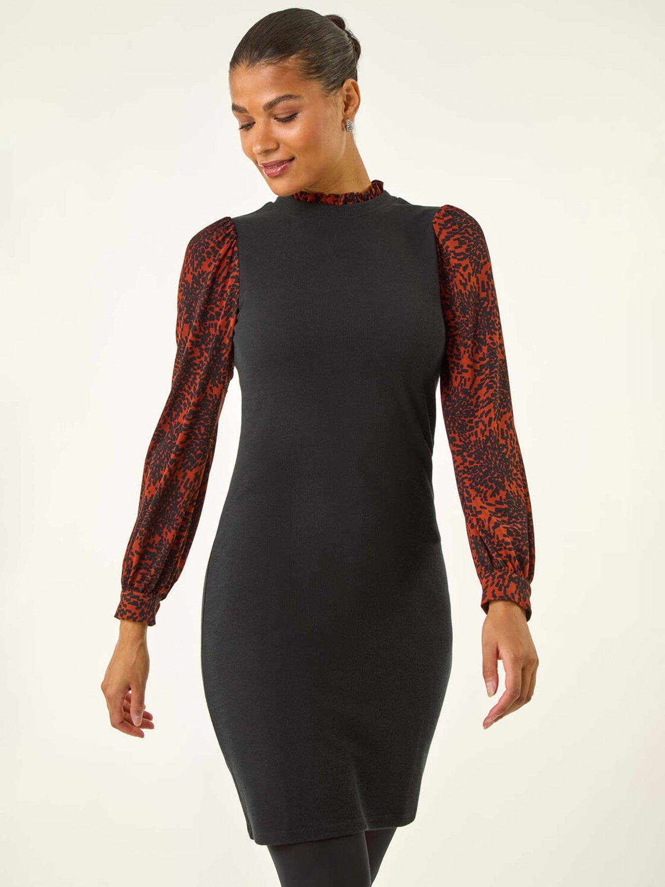 Image 3 of 5 of Roman Contrast Print Knitted Dress - Rust