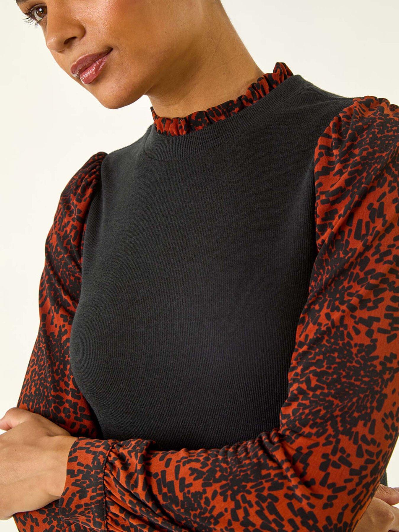 Image 5 of 5 of Roman Contrast Print Knitted Dress - Rust