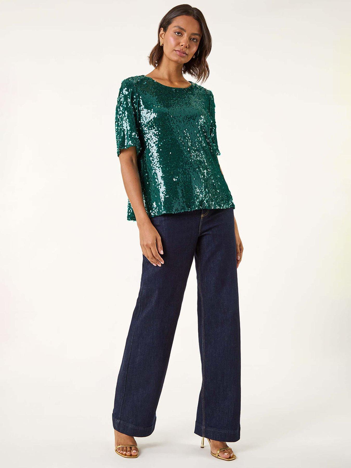 Roman Sequin Embellished T-Shirt - Forest