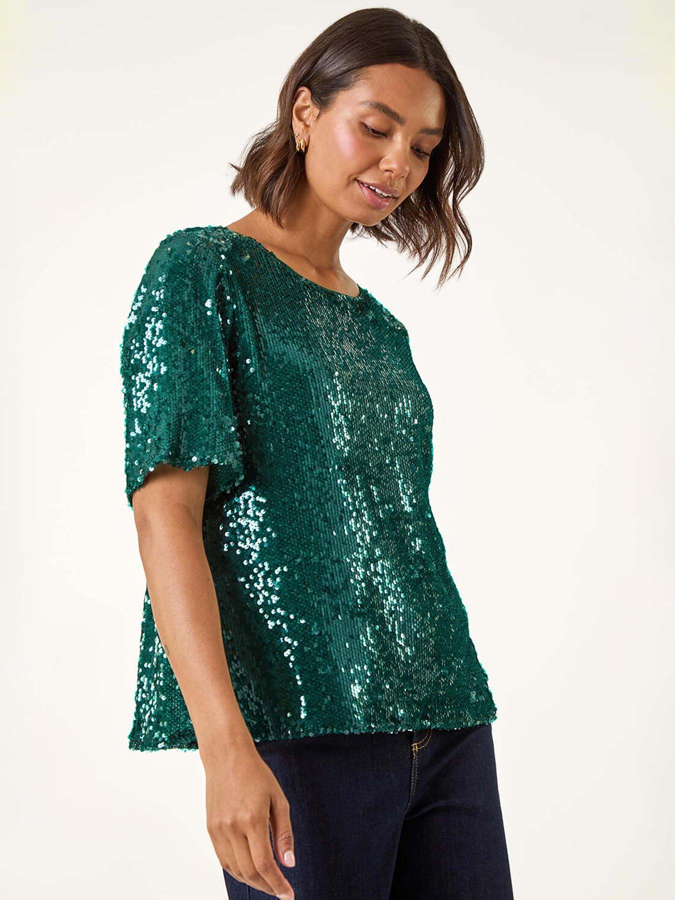 Image 3 of 5 of Roman Sequin Embellished T-Shirt - Forest