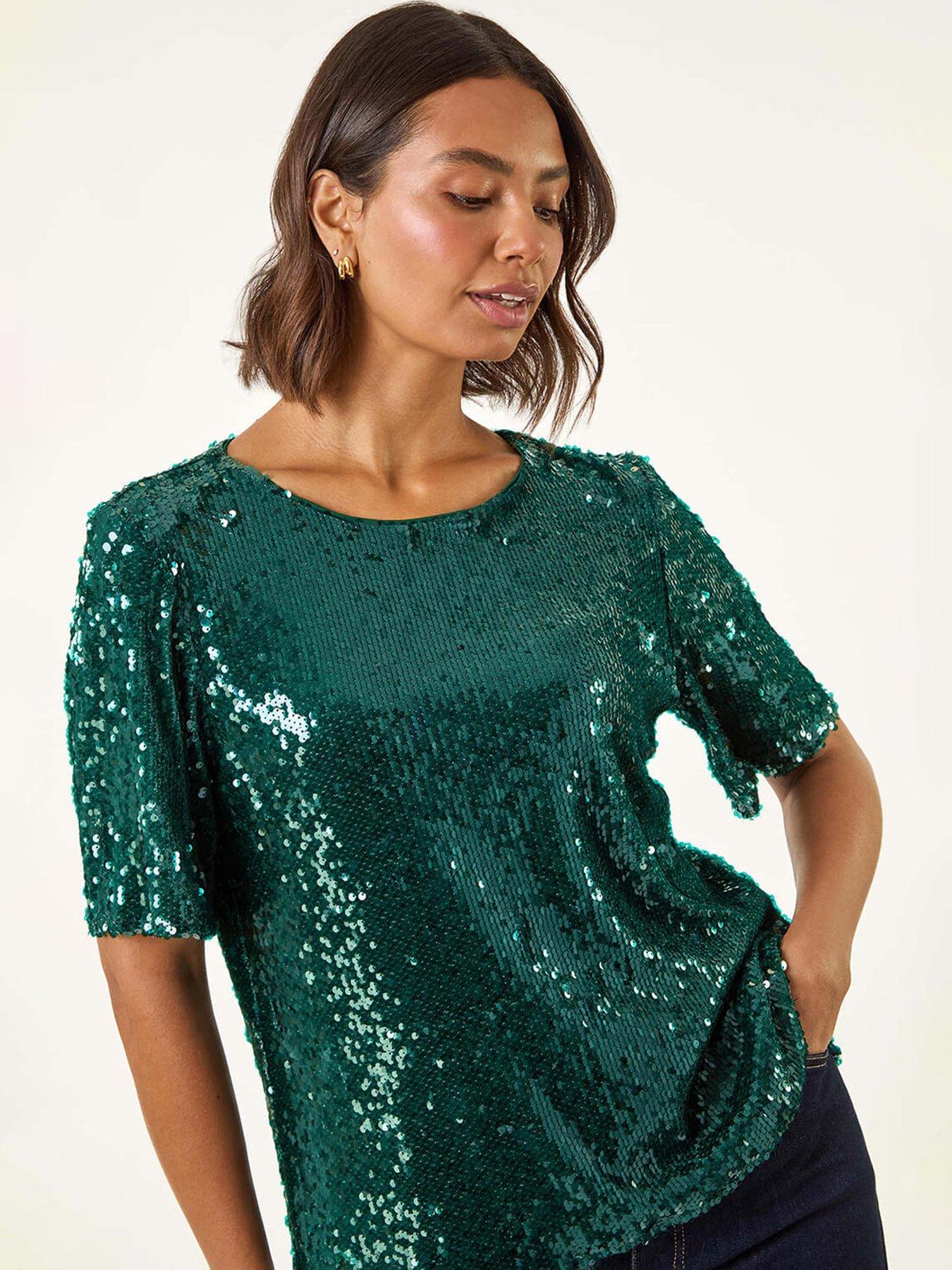 Image 4 of 5 of Roman Sequin Embellished T-Shirt - Forest