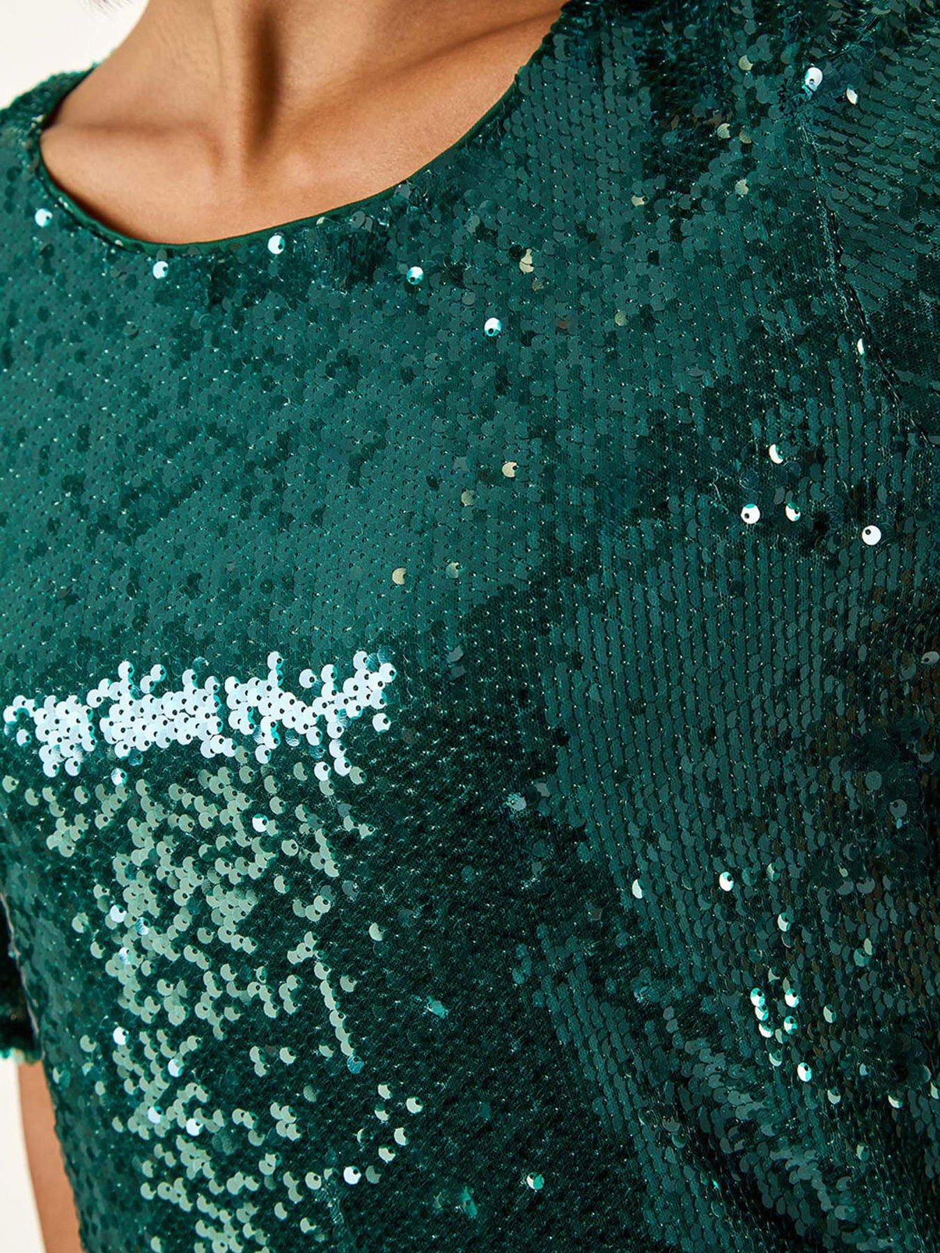 Image 5 of 5 of Roman Sequin Embellished T-Shirt - Forest