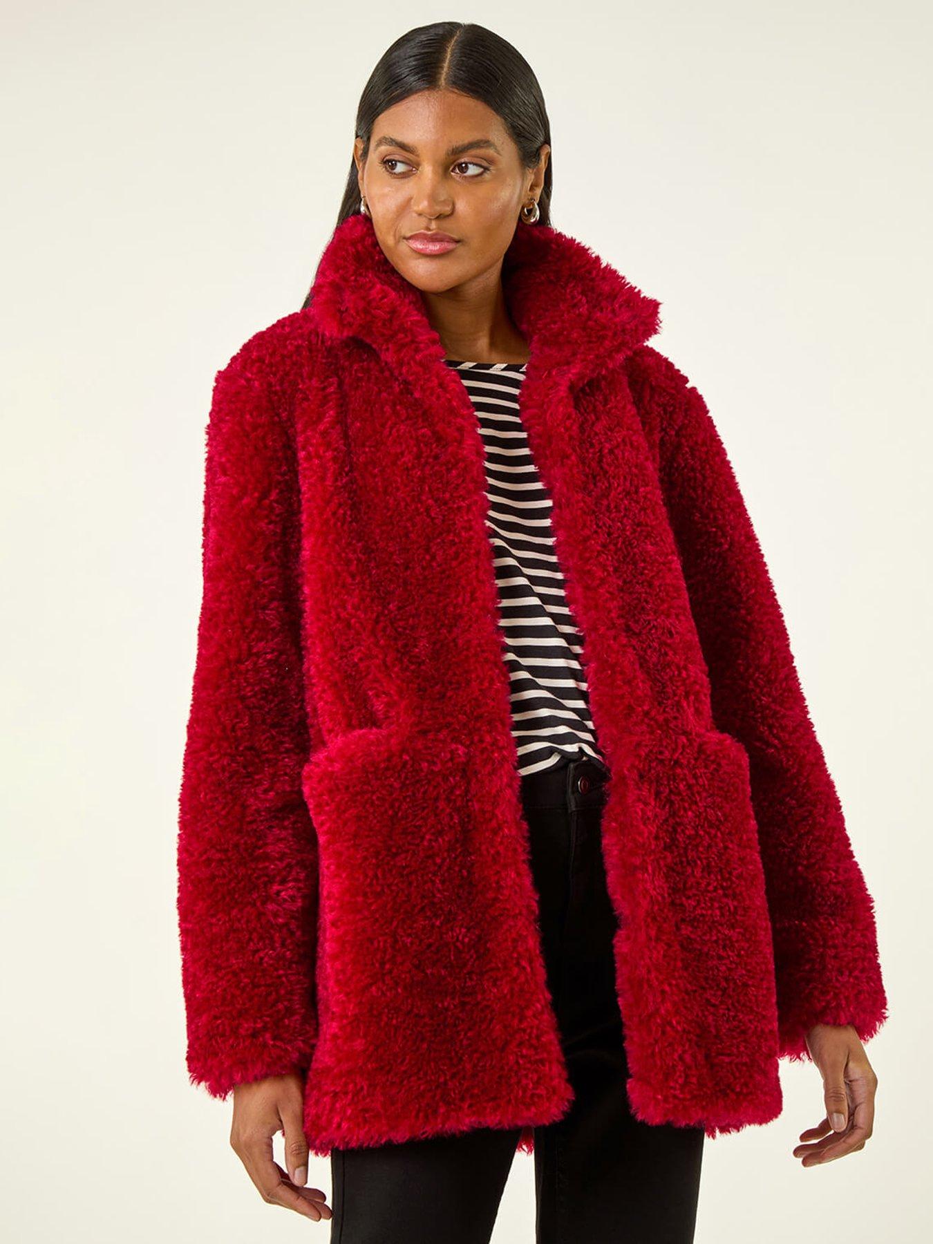 Roman Curly Soft Borg Coat - Red