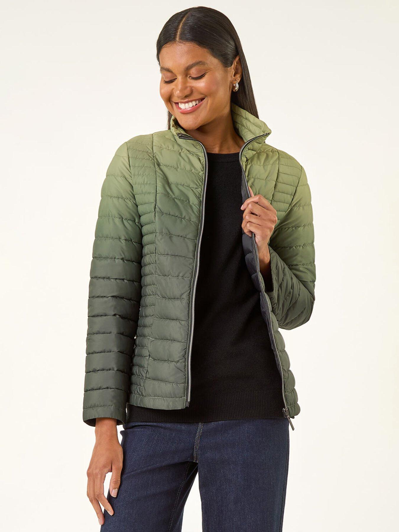 Roman Ombre Funnel Padded Coat - Green