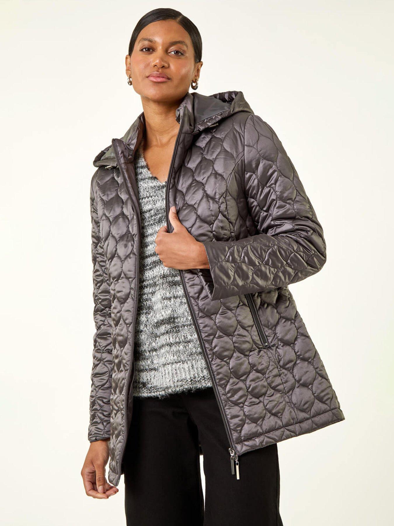 undefined Hooded Quilted Puffer Coat - Grey