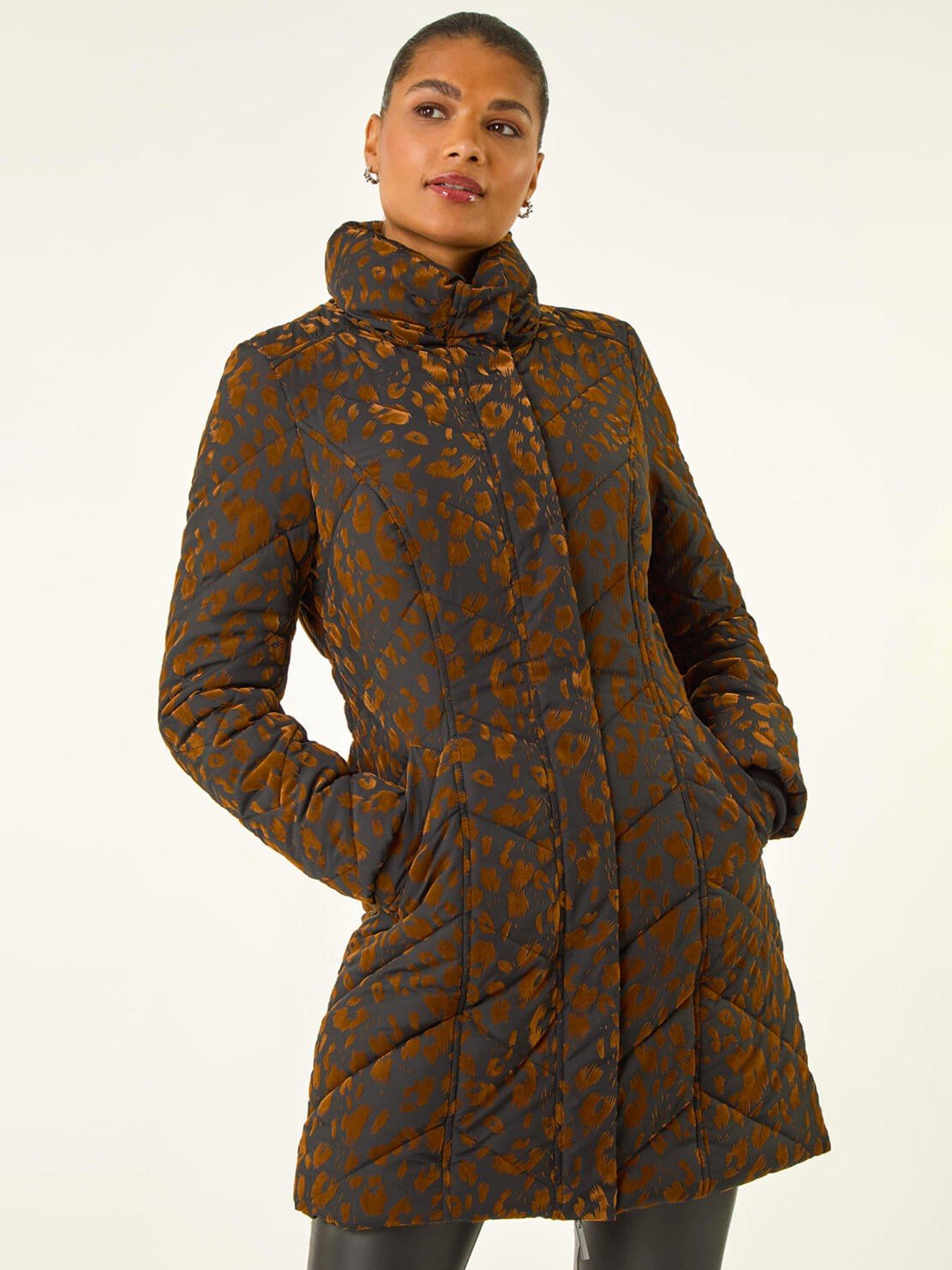 undefined Animal Flock Detail Padded Coat - Brown