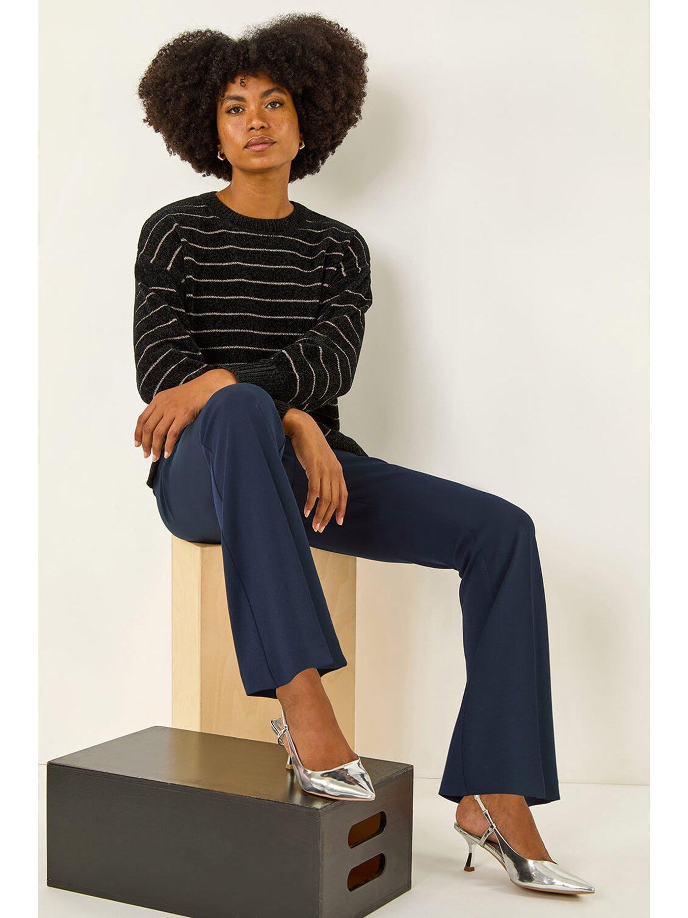 Image 4 of 5 of Roman Bootcut Leg Stretch Trousers - Navy