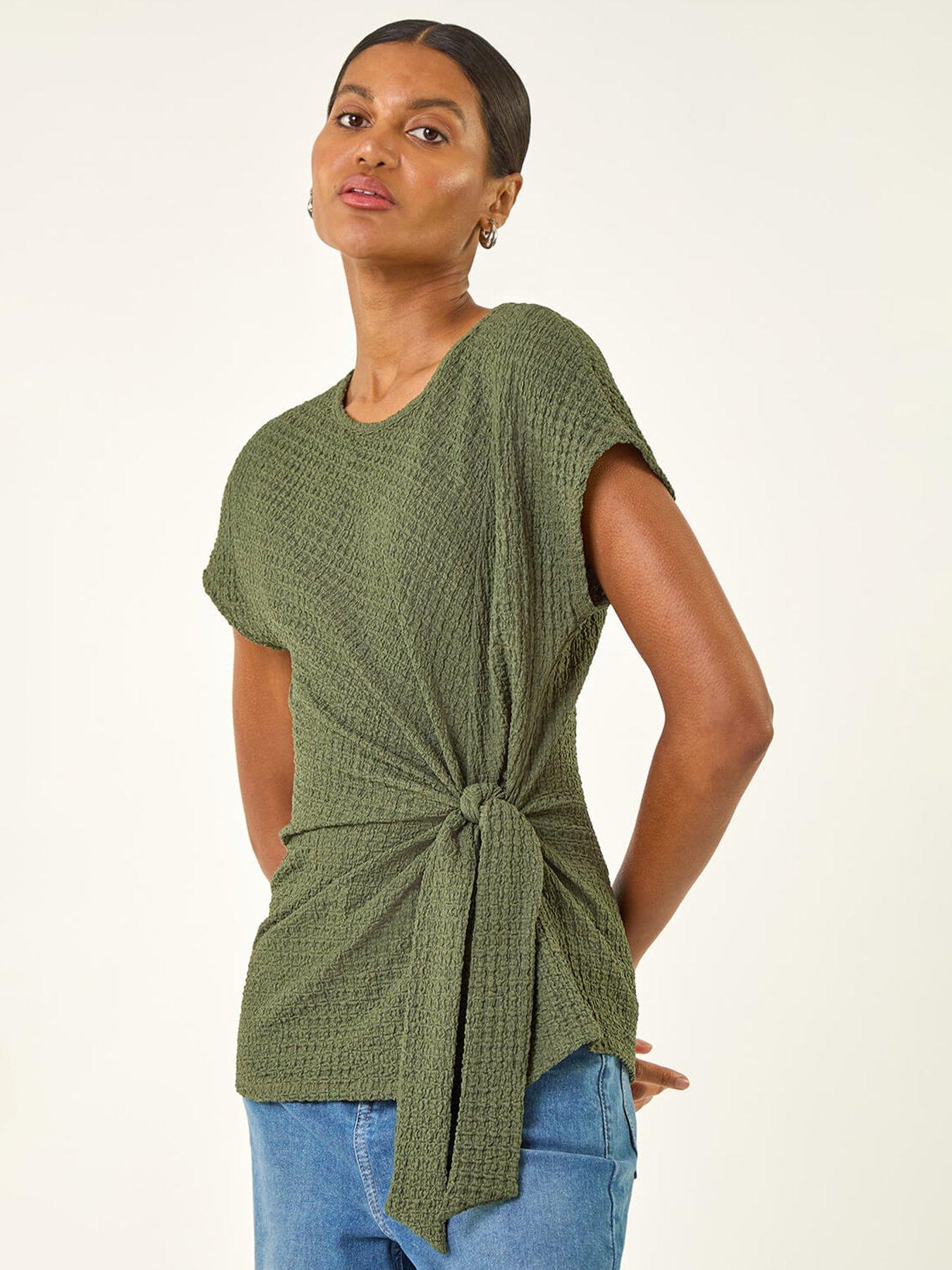 undefined Textured Asymmetric Wrap Top - Green