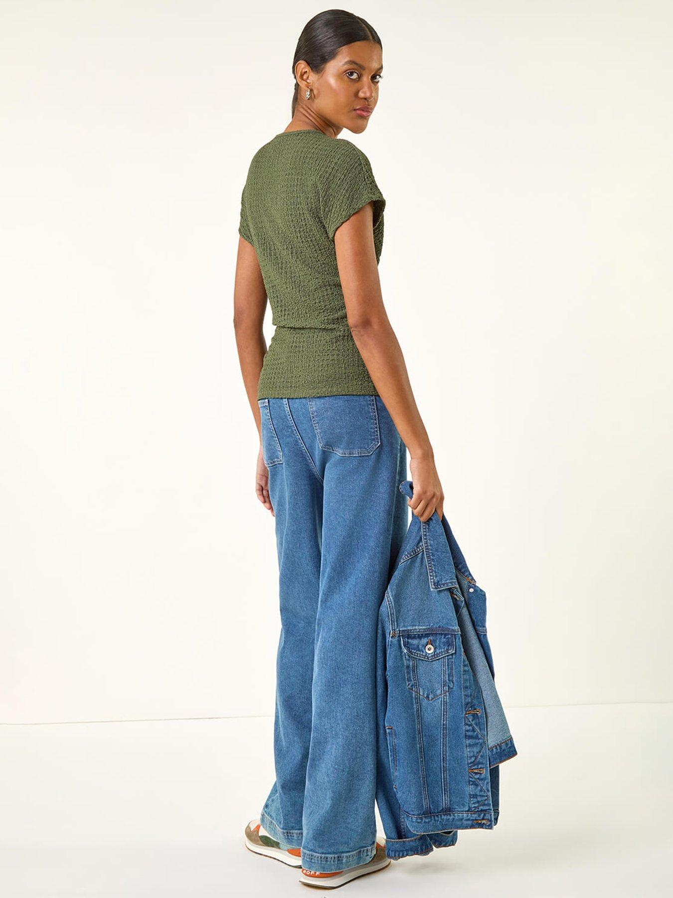 Image 2 of 5 of Roman Textured Asymmetric Wrap Top - Green