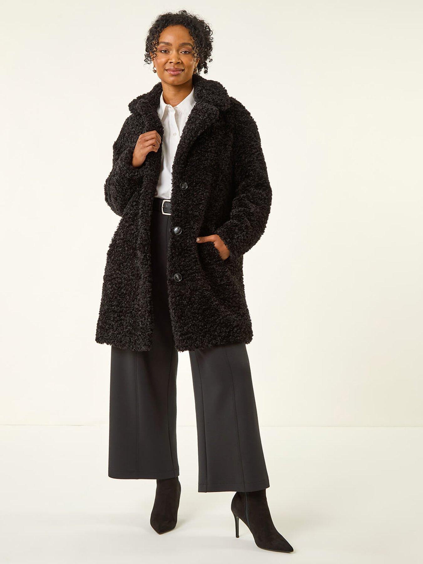 Image 1 of 5 of Roman Petite Teddy Longline Coat - Black
