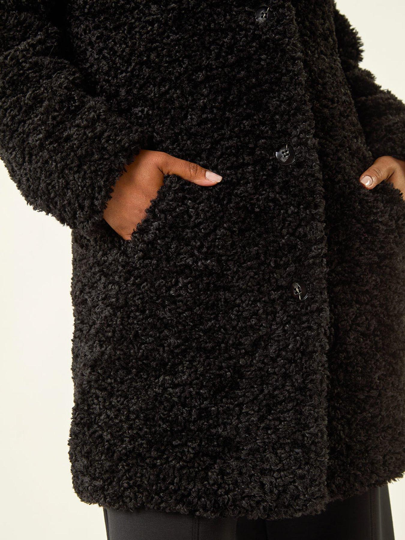 Image 5 of 5 of Roman Petite Teddy Longline Coat - Black