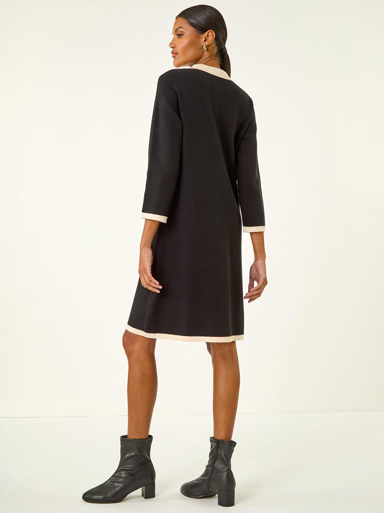  image of roman-button-detail-knitted-dress-black