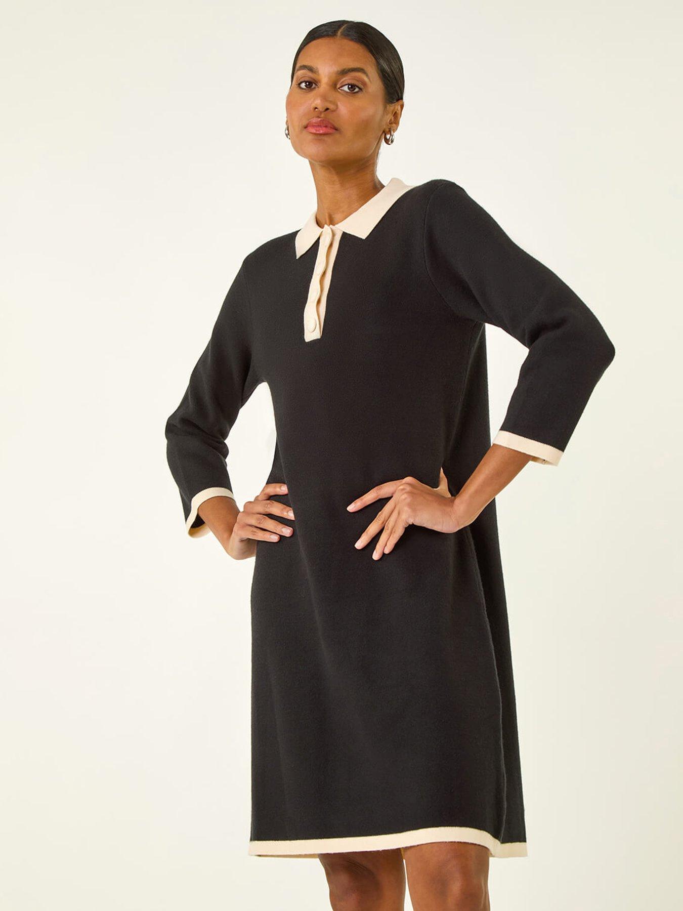  image of roman-button-detail-knitted-dress-black