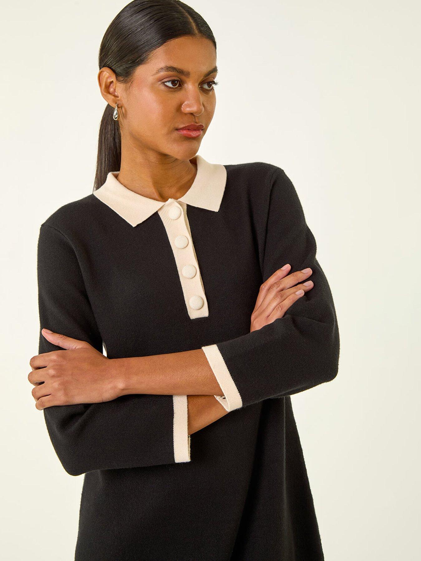  image of roman-button-detail-knitted-dress-black