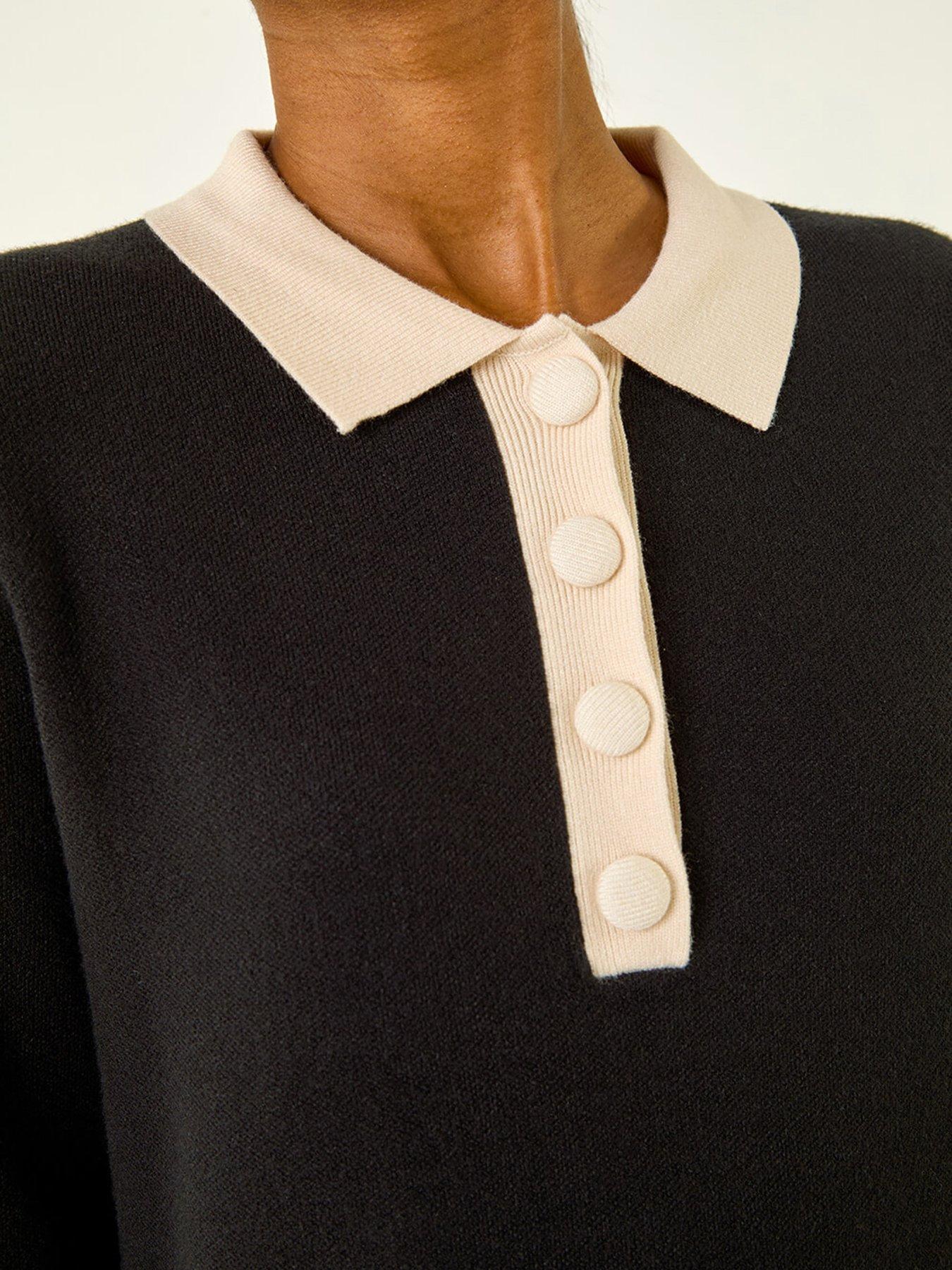  image of roman-button-detail-knitted-dress-black