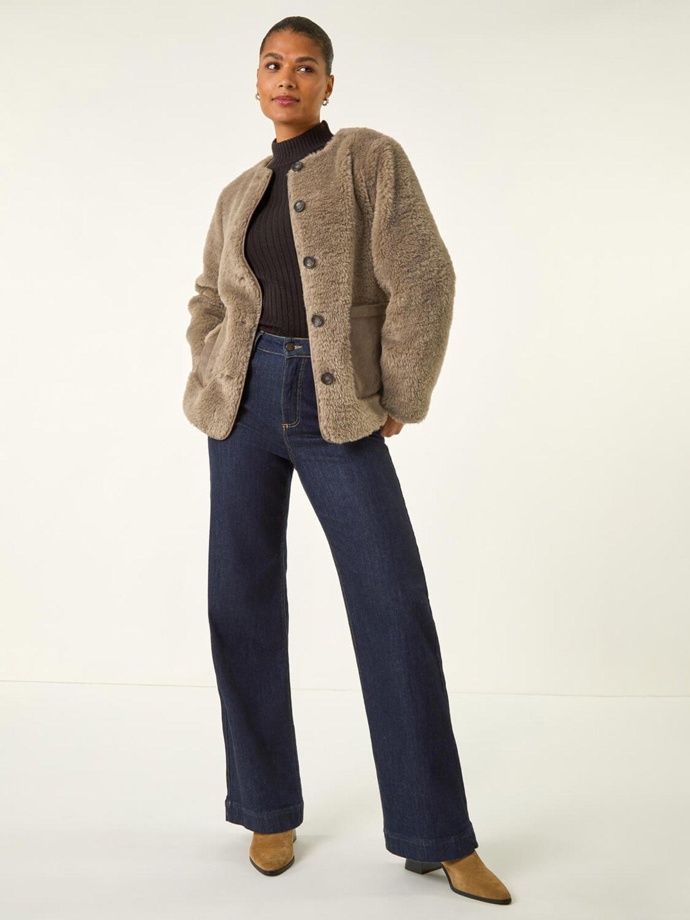  image of roman-faux-fur-borg-pocket-front-jacket-beige