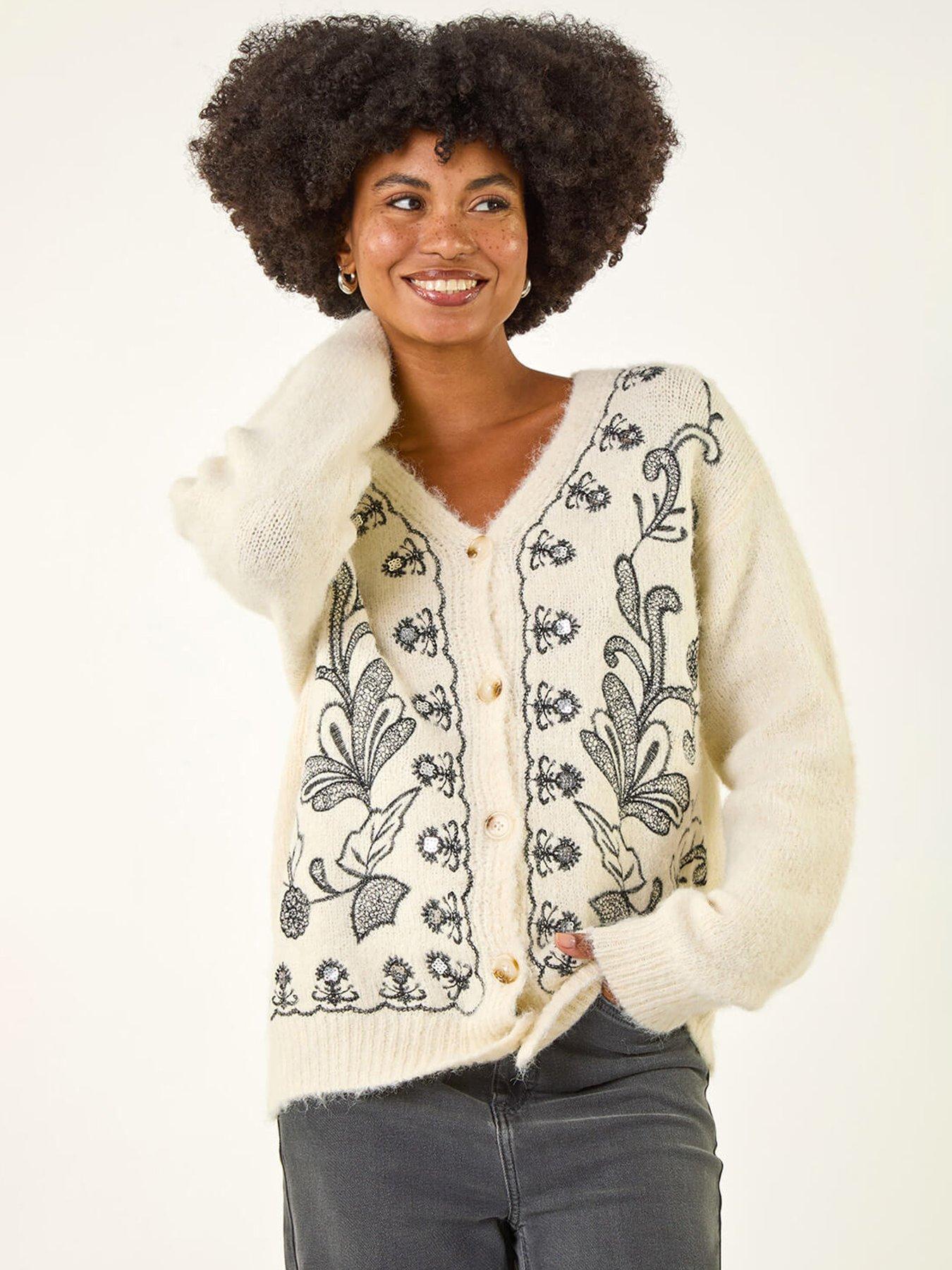 undefined Abstract Embroidered Cardigan - White